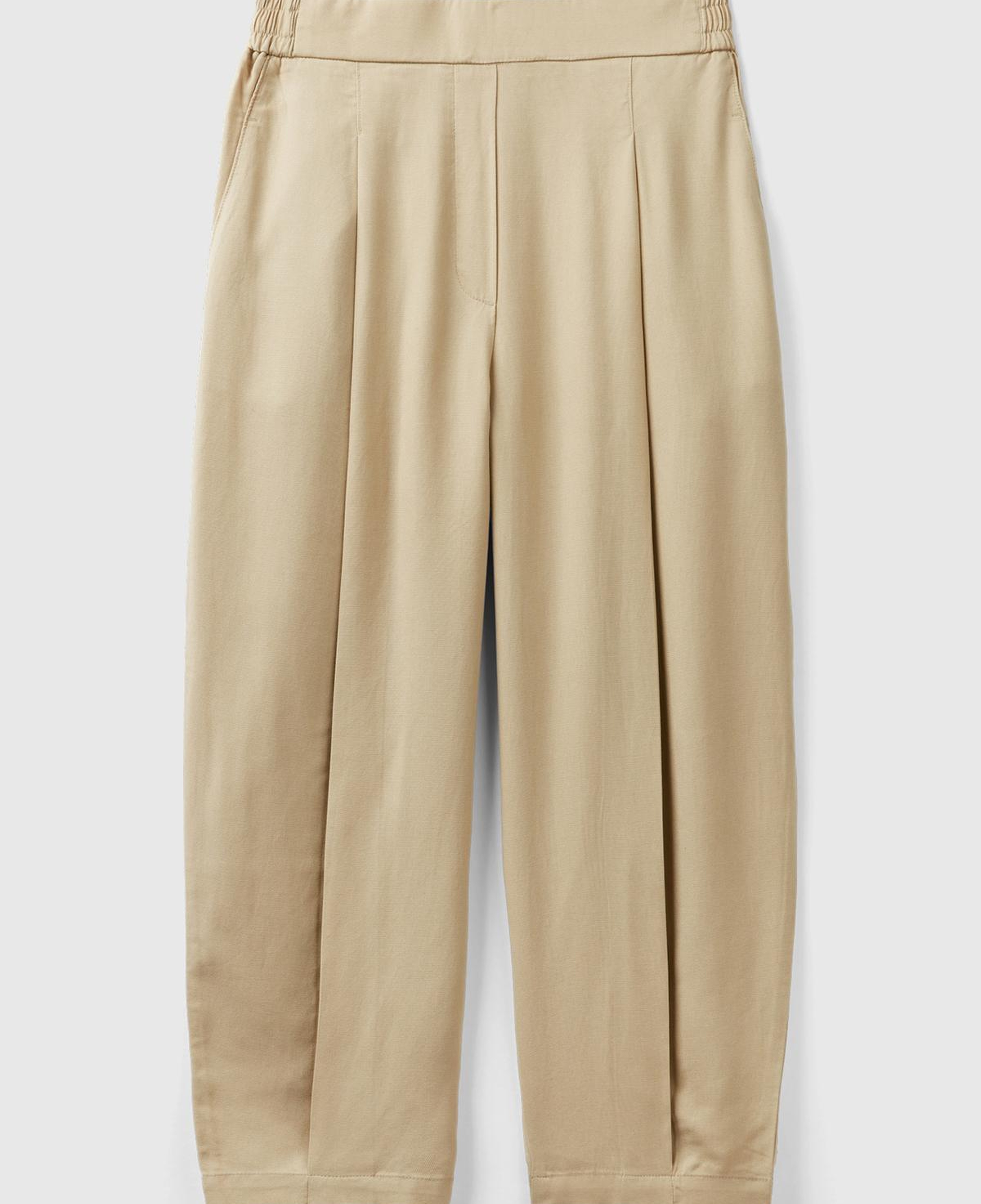 Kadın Bej %100 Liyosel Bol Kesim Beli Lastikli Pantolon