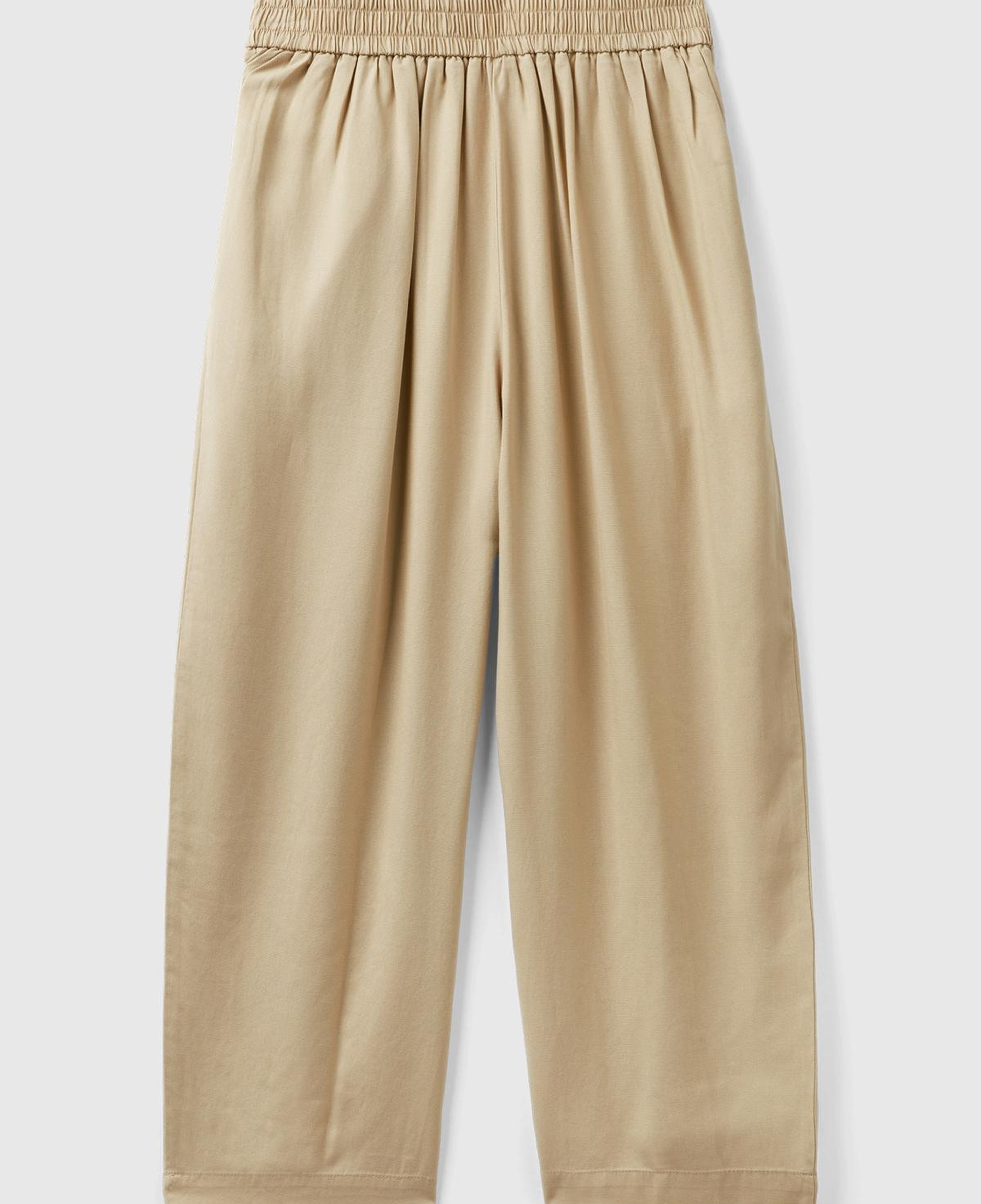 Kadın Bej %100 Liyosel Bol Kesim Beli Lastikli Pantolon