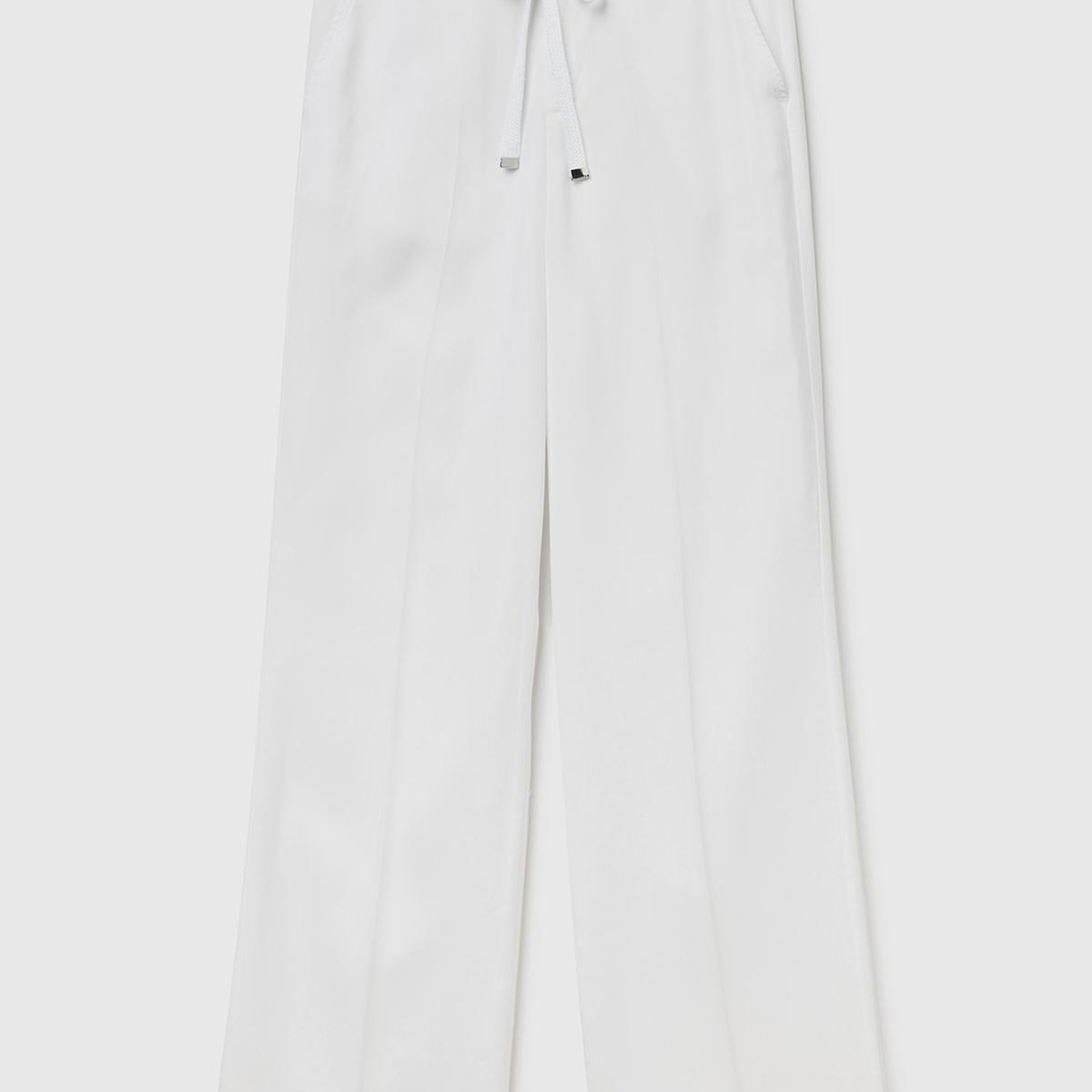 Kadın Beyaz %100 Liyosel Önü Pileli Beli İpli ve Düğmeli Pantolon