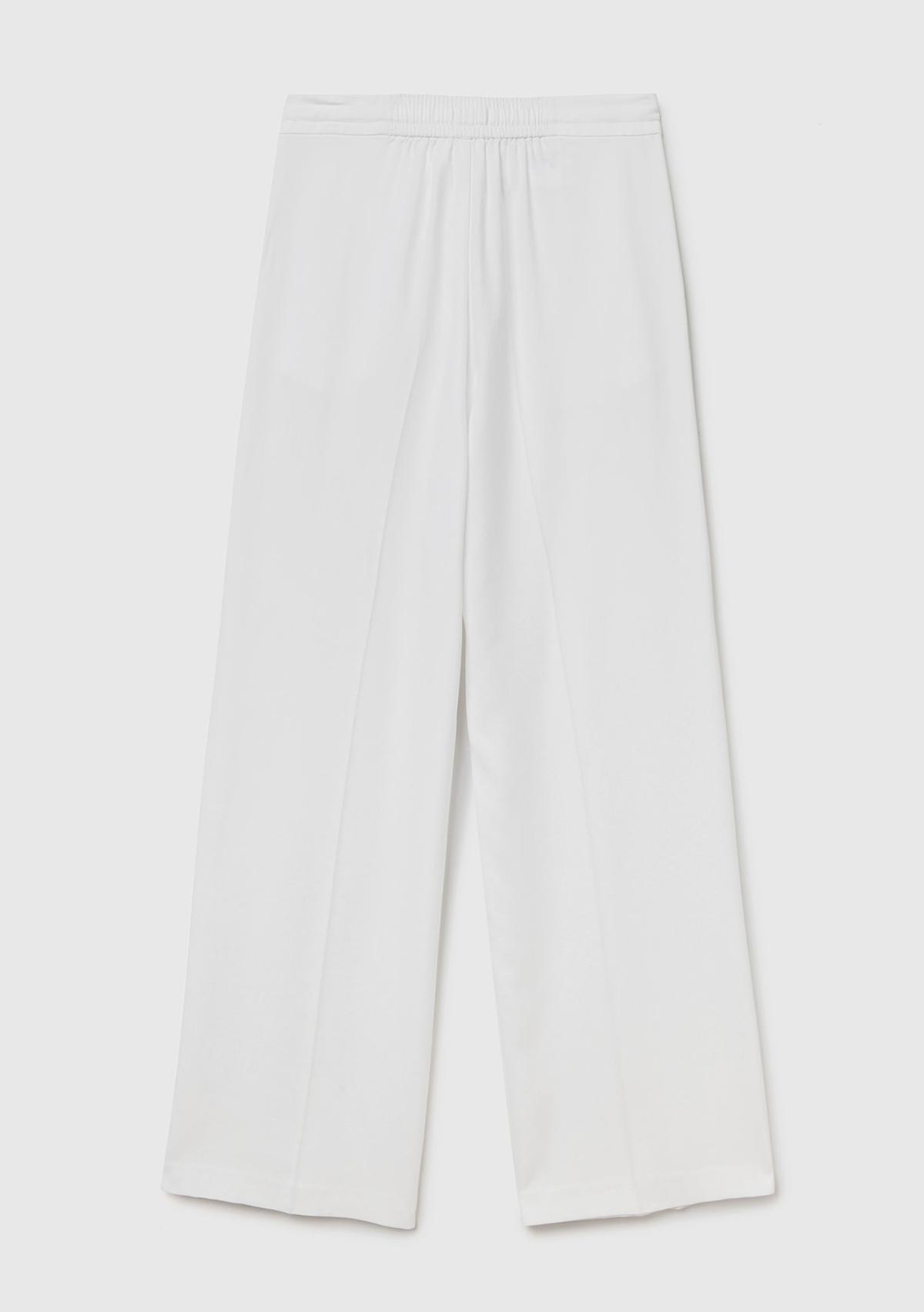 Kadın Beyaz %100 Liyosel Önü Pileli Beli İpli ve Düğmeli Pantolon