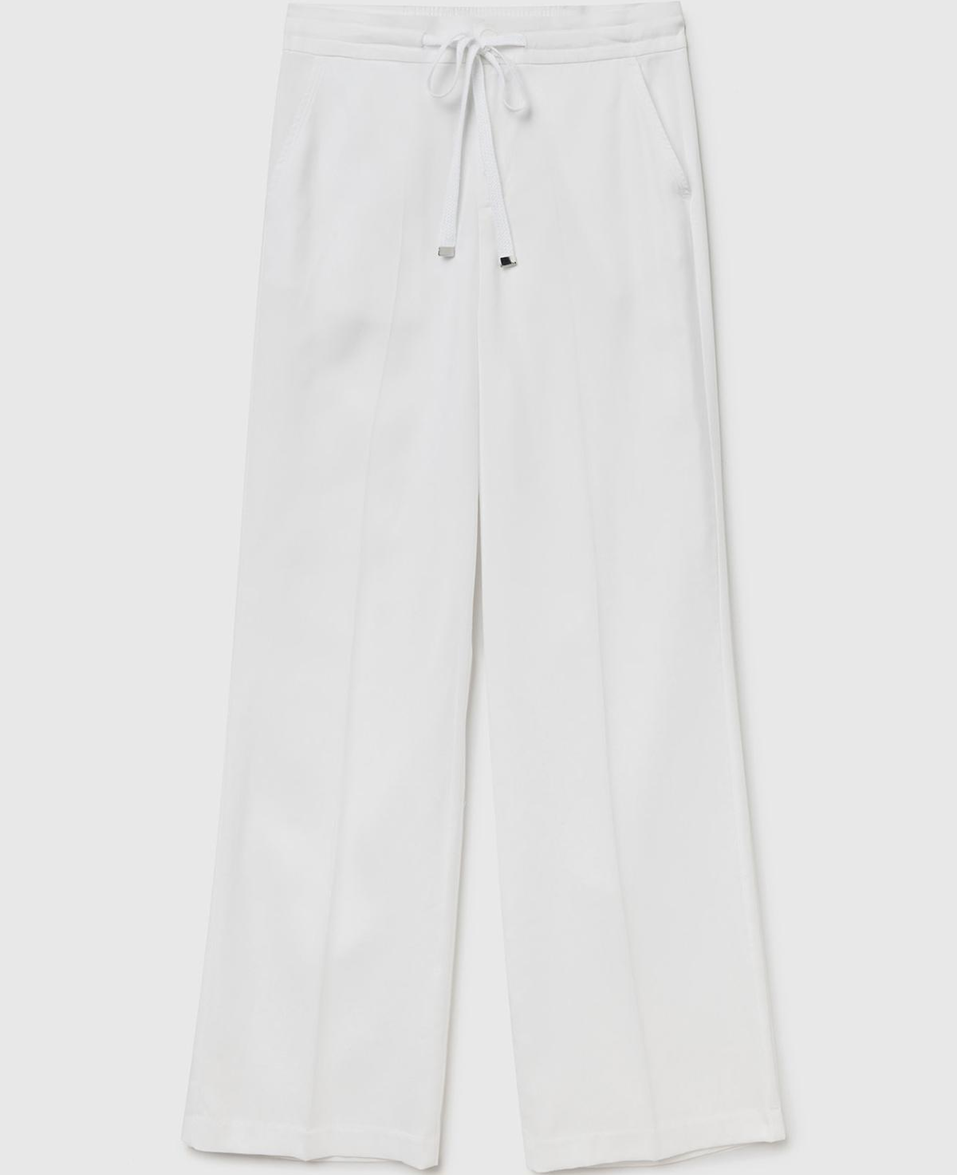 Kadın Beyaz %100 Liyosel Önü Pileli Beli İpli ve Düğmeli Pantolon