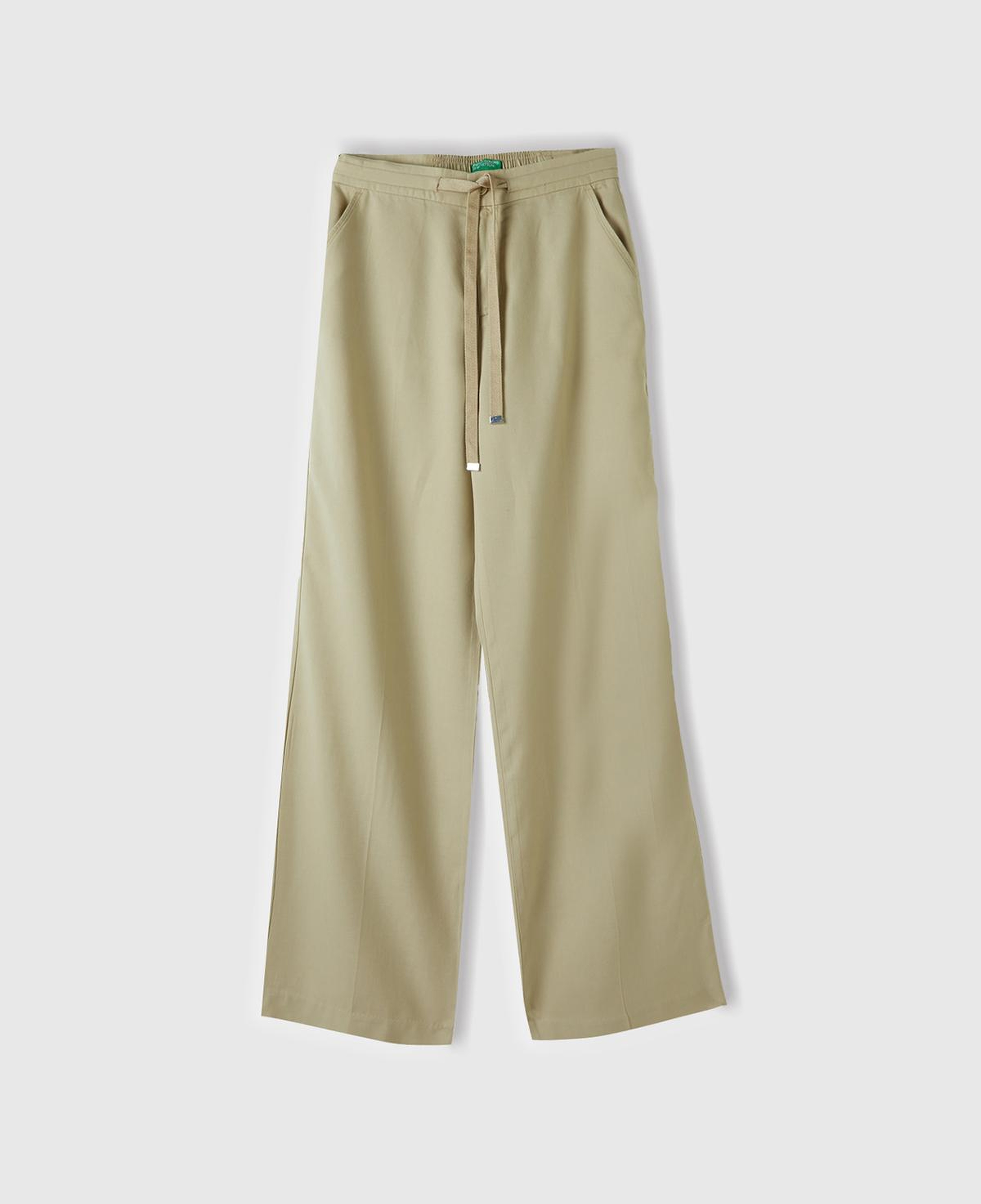 Kadın Bej %100 Liyosel Önü Pileli Beli İpli ve Düğmeli Pantolon