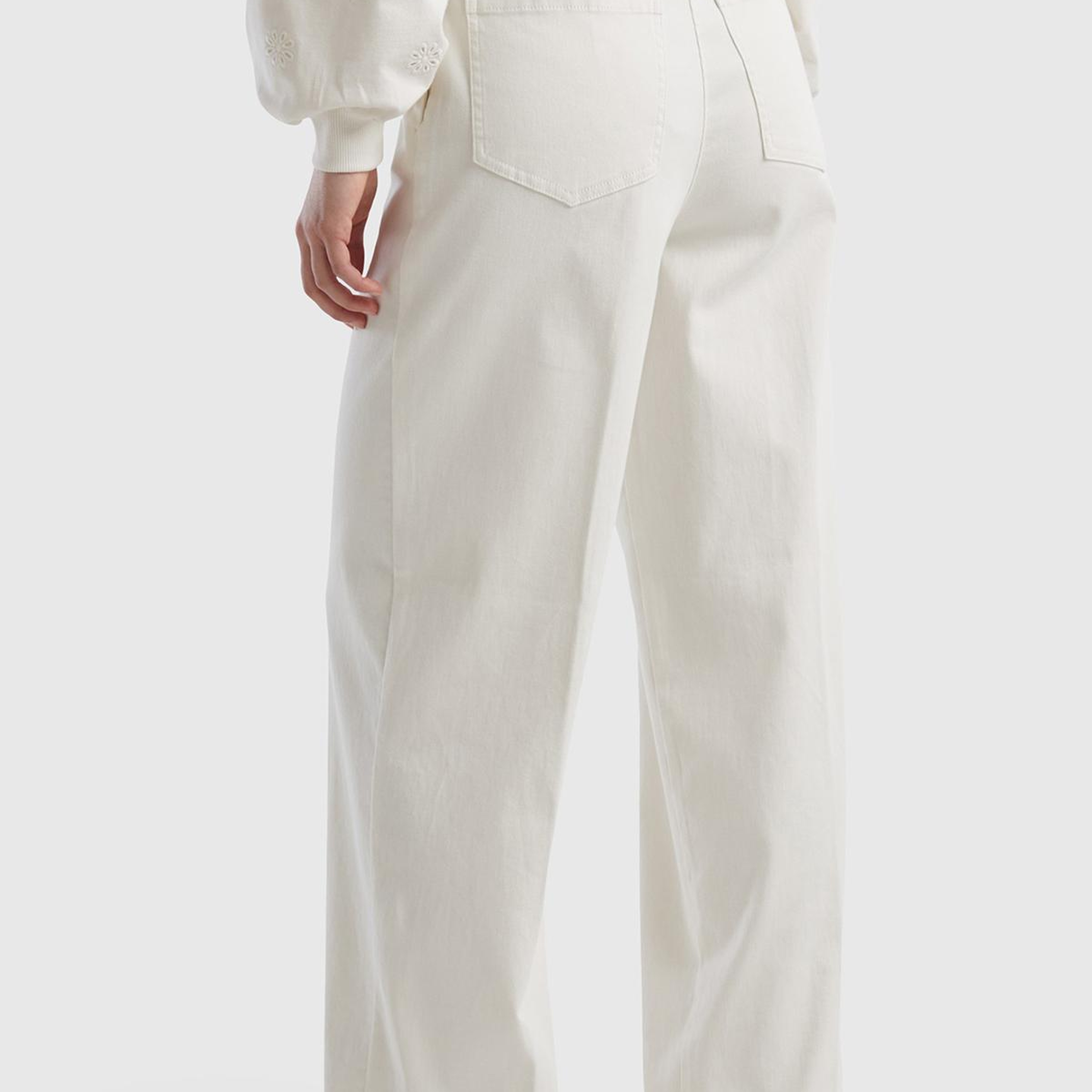 Kadın Krem Pamuk Karışımlı Ultra Yüksek Bel Geniş Paça Pantolon