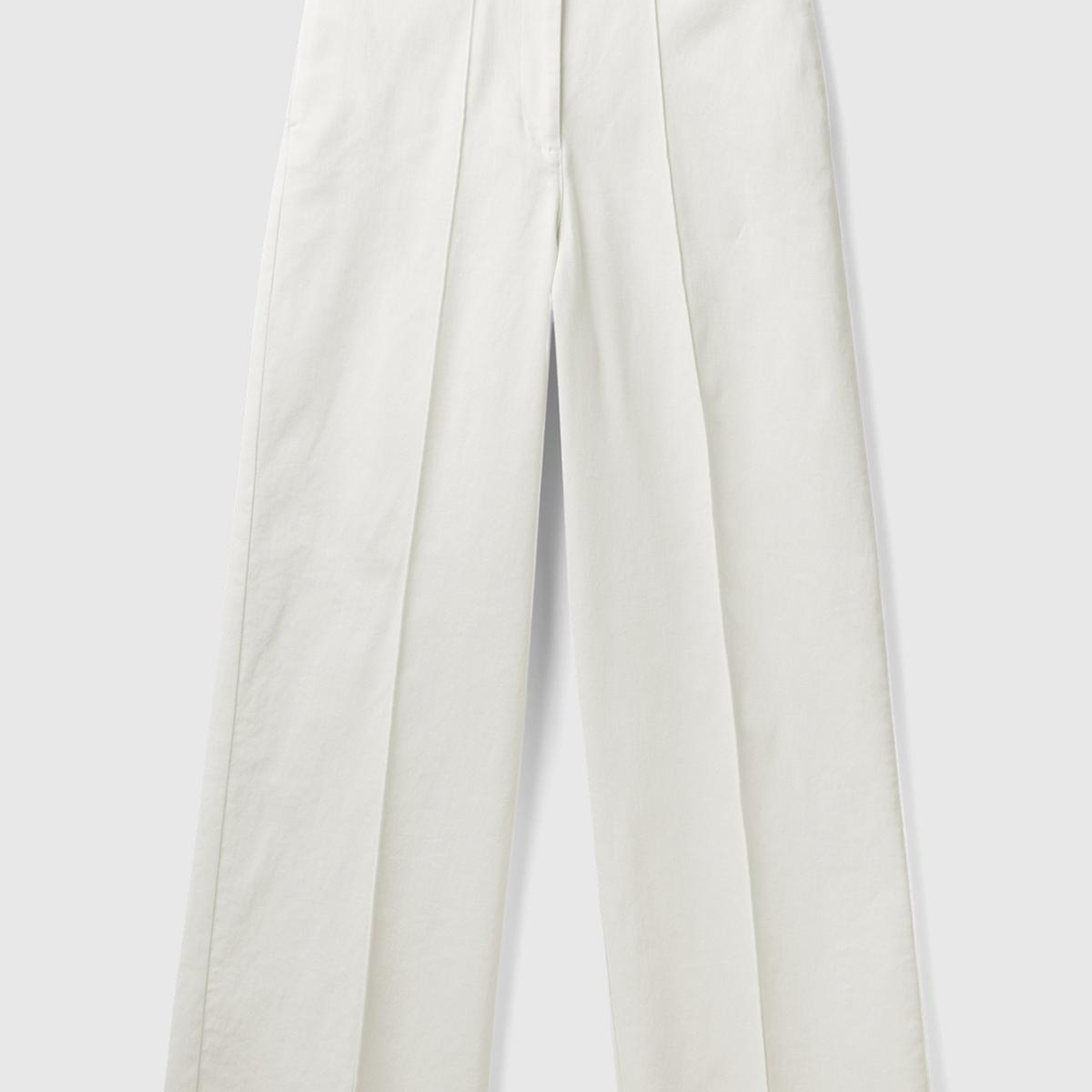 Kadın Krem Pamuk Karışımlı Ultra Yüksek Bel Geniş Paça Pantolon