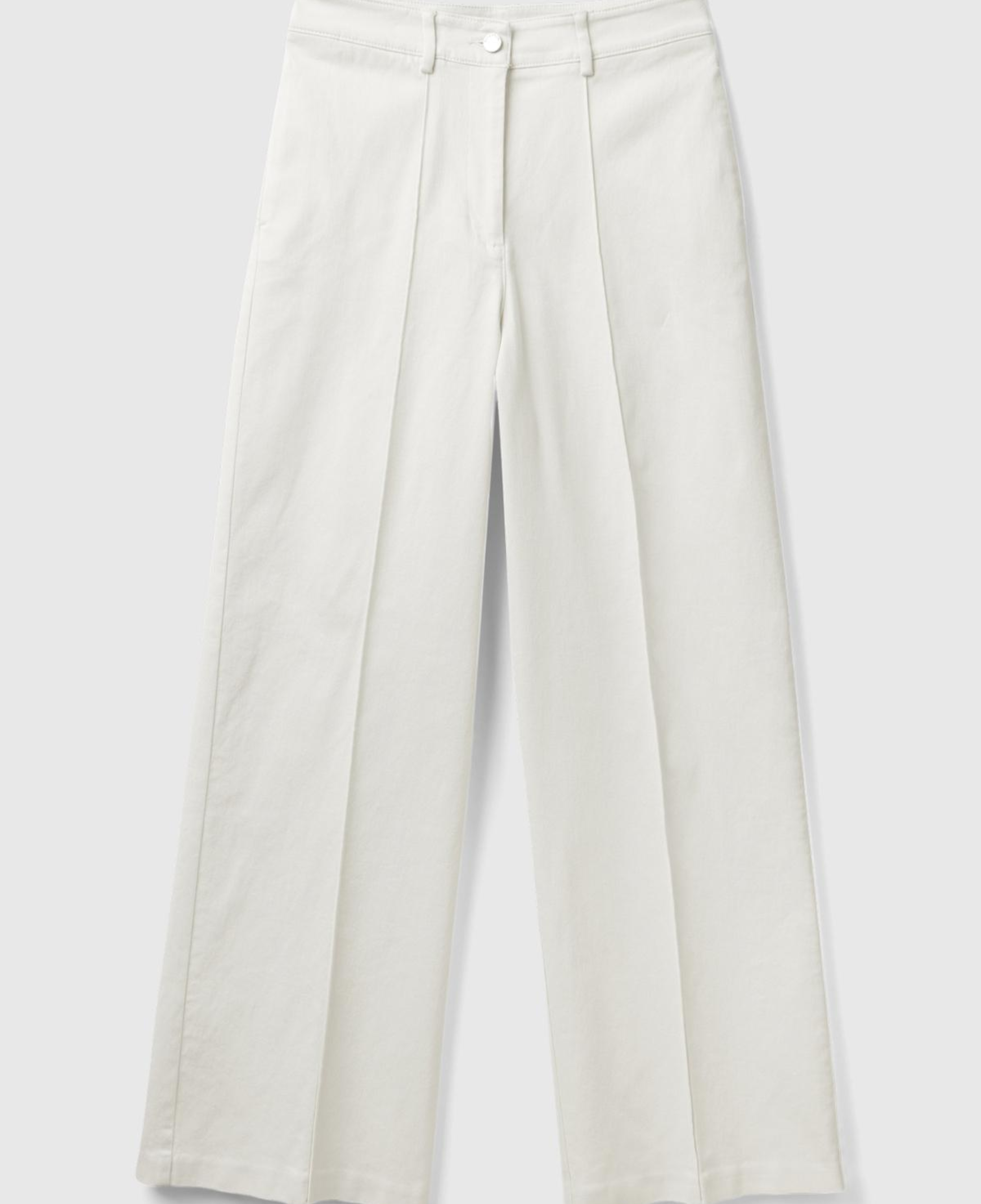 Kadın Krem Pamuk Karışımlı Ultra Yüksek Bel Geniş Paça Pantolon