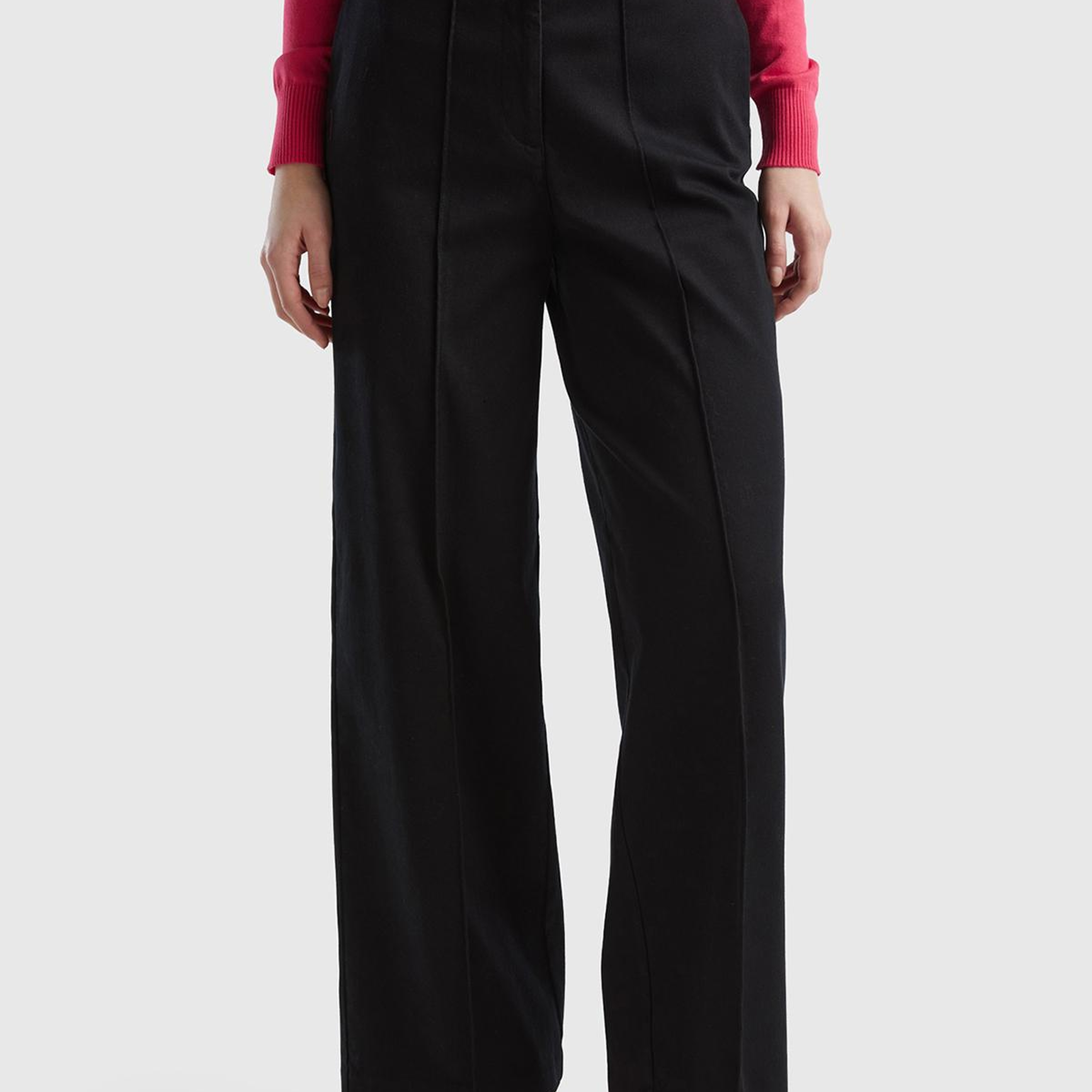 Kadın Siyah Pamuk Karışımlı Ultra Yüksek Bel Geniş Paça Pantolon