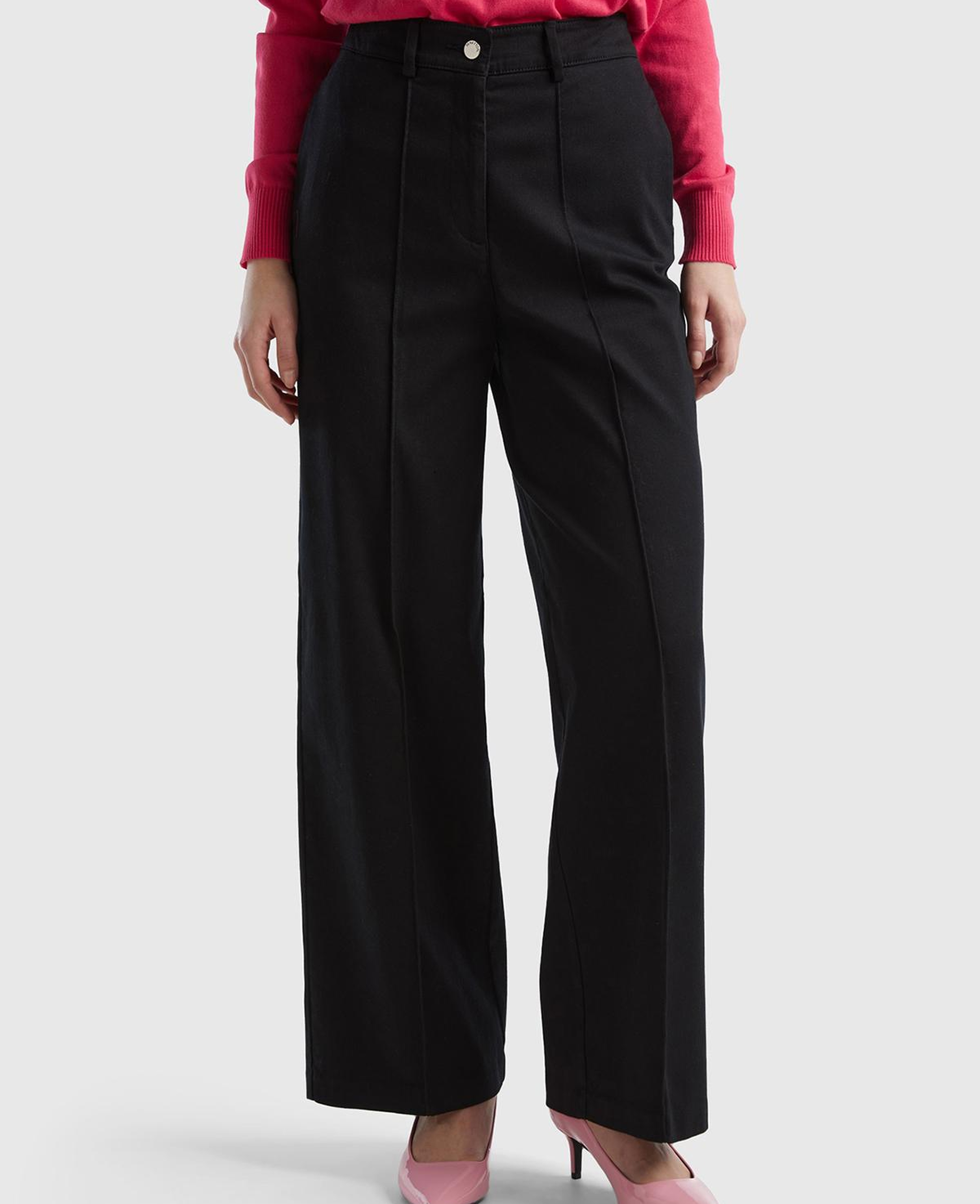 Kadın Siyah Pamuk Karışımlı Ultra Yüksek Bel Geniş Paça Pantolon