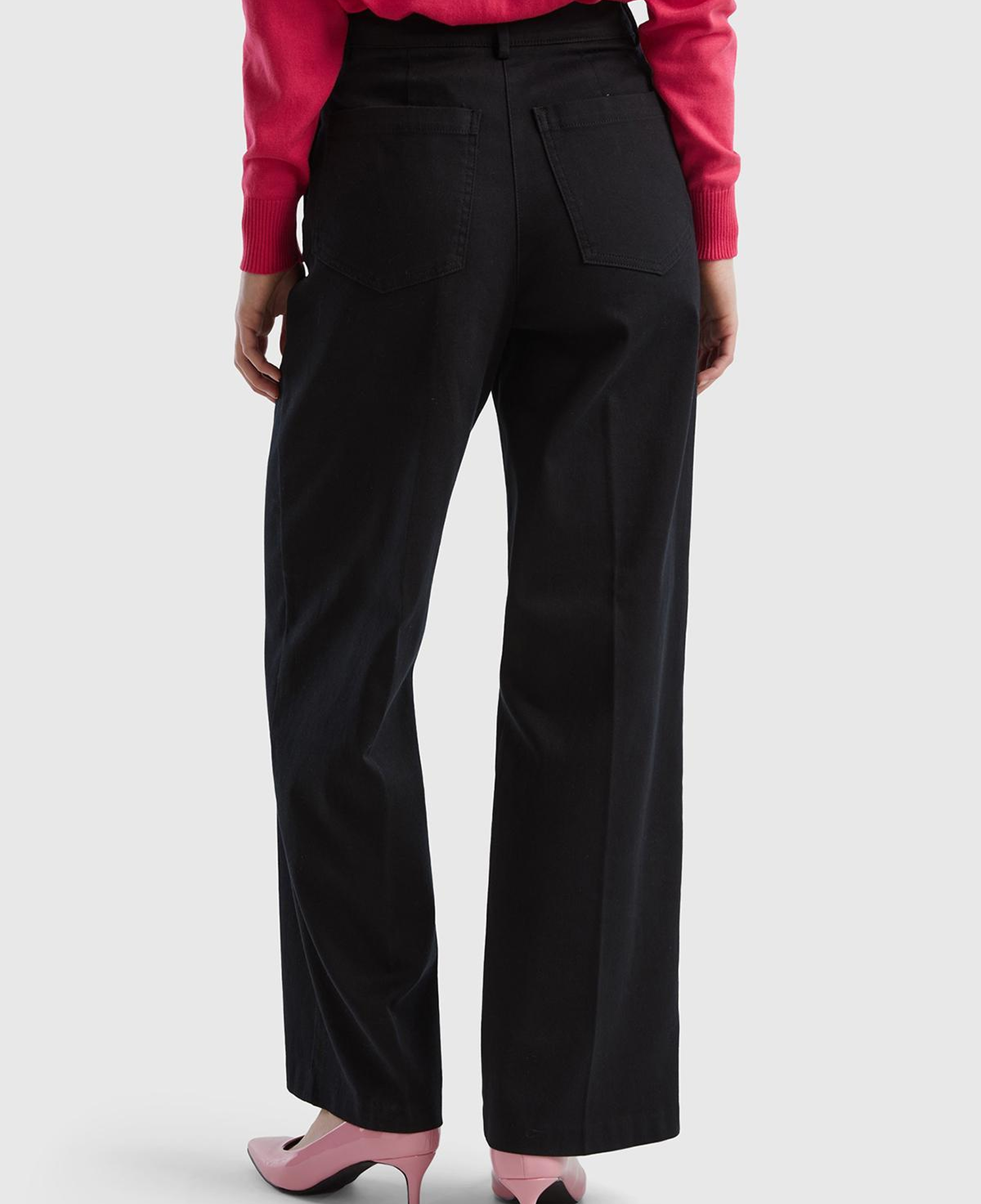 Kadın Siyah Pamuk Karışımlı Ultra Yüksek Bel Geniş Paça Pantolon