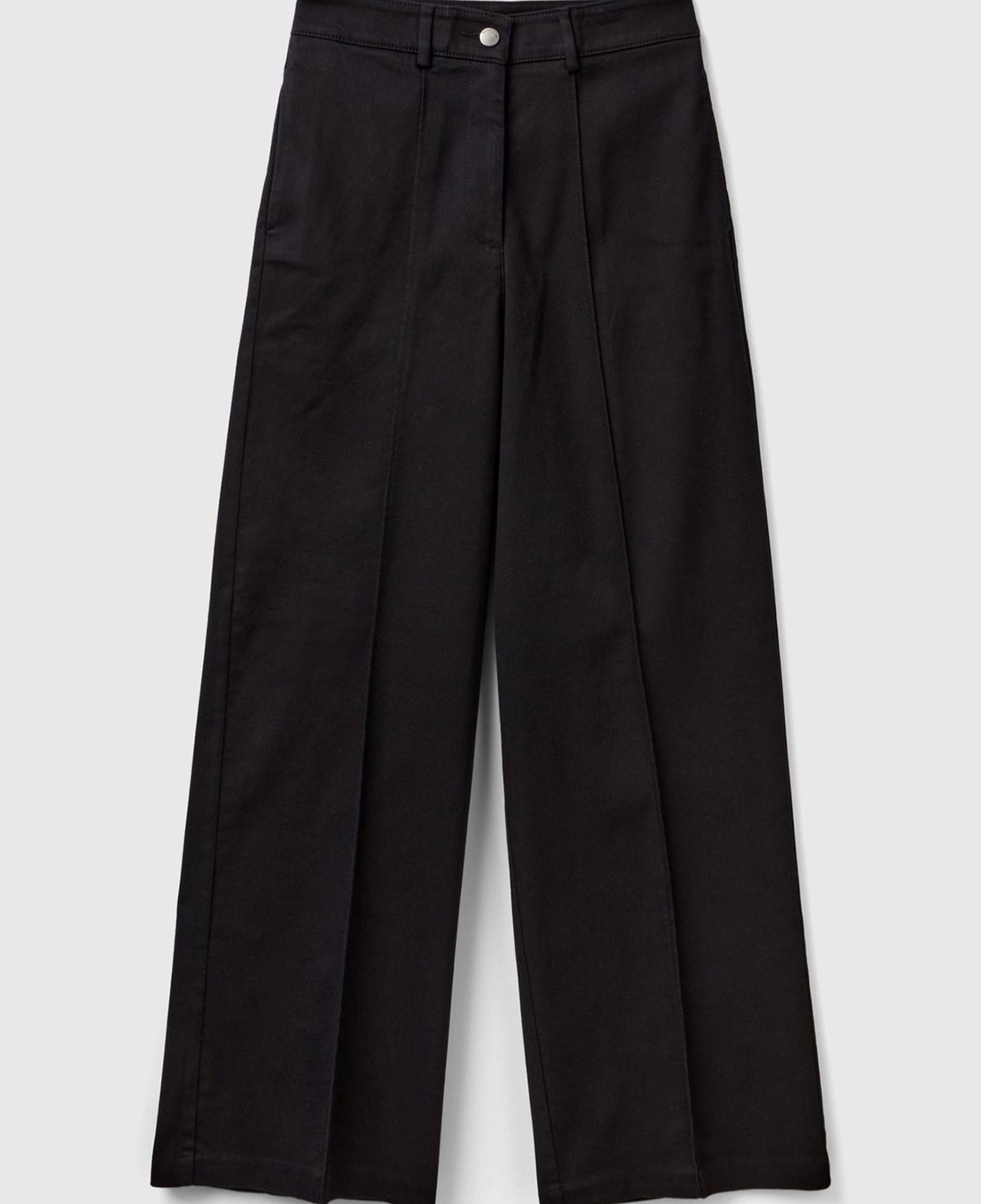 Kadın Siyah Pamuk Karışımlı Ultra Yüksek Bel Geniş Paça Pantolon