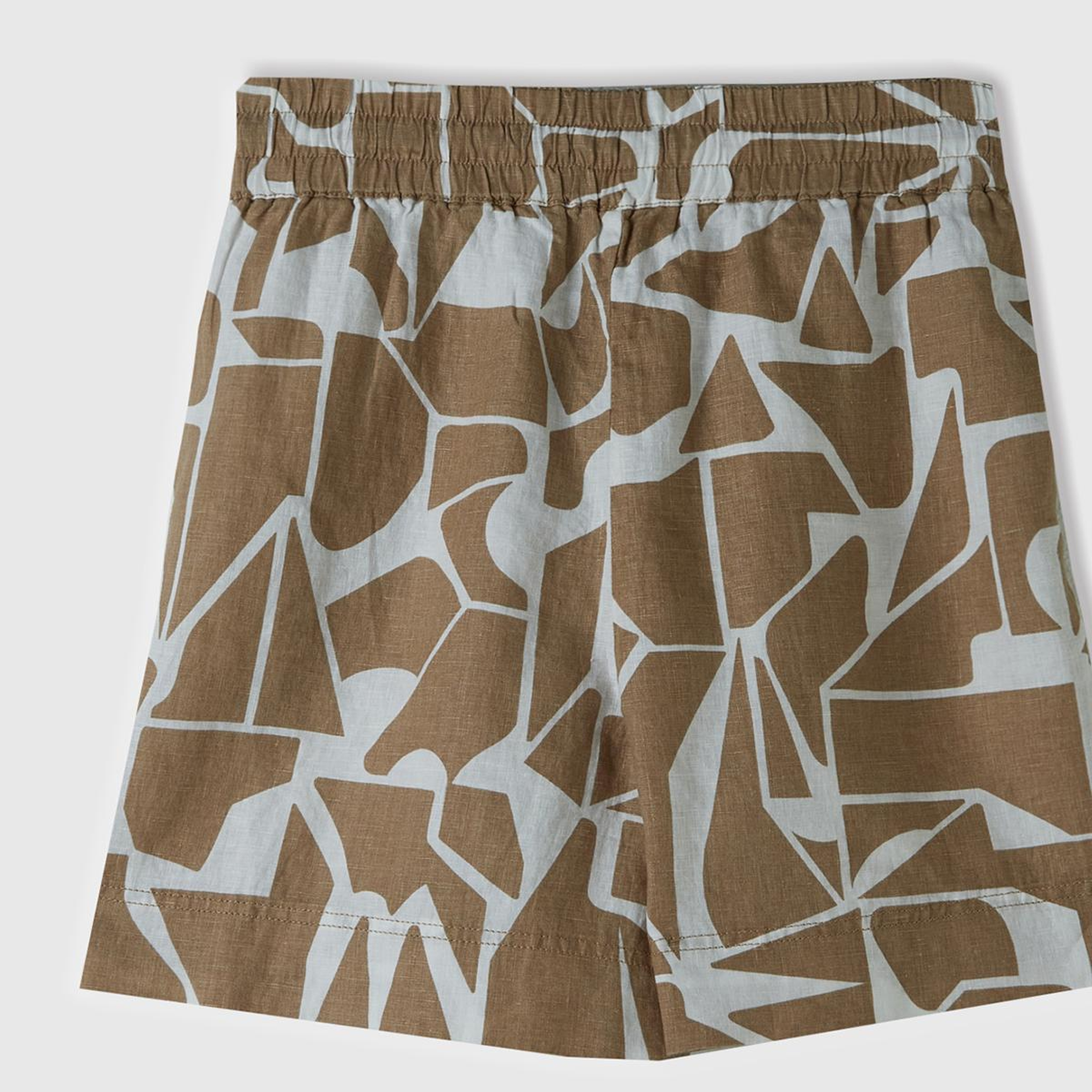 Kadın Bej %100 Keten Tamamı Desenli Beli Bağlamalı Şort