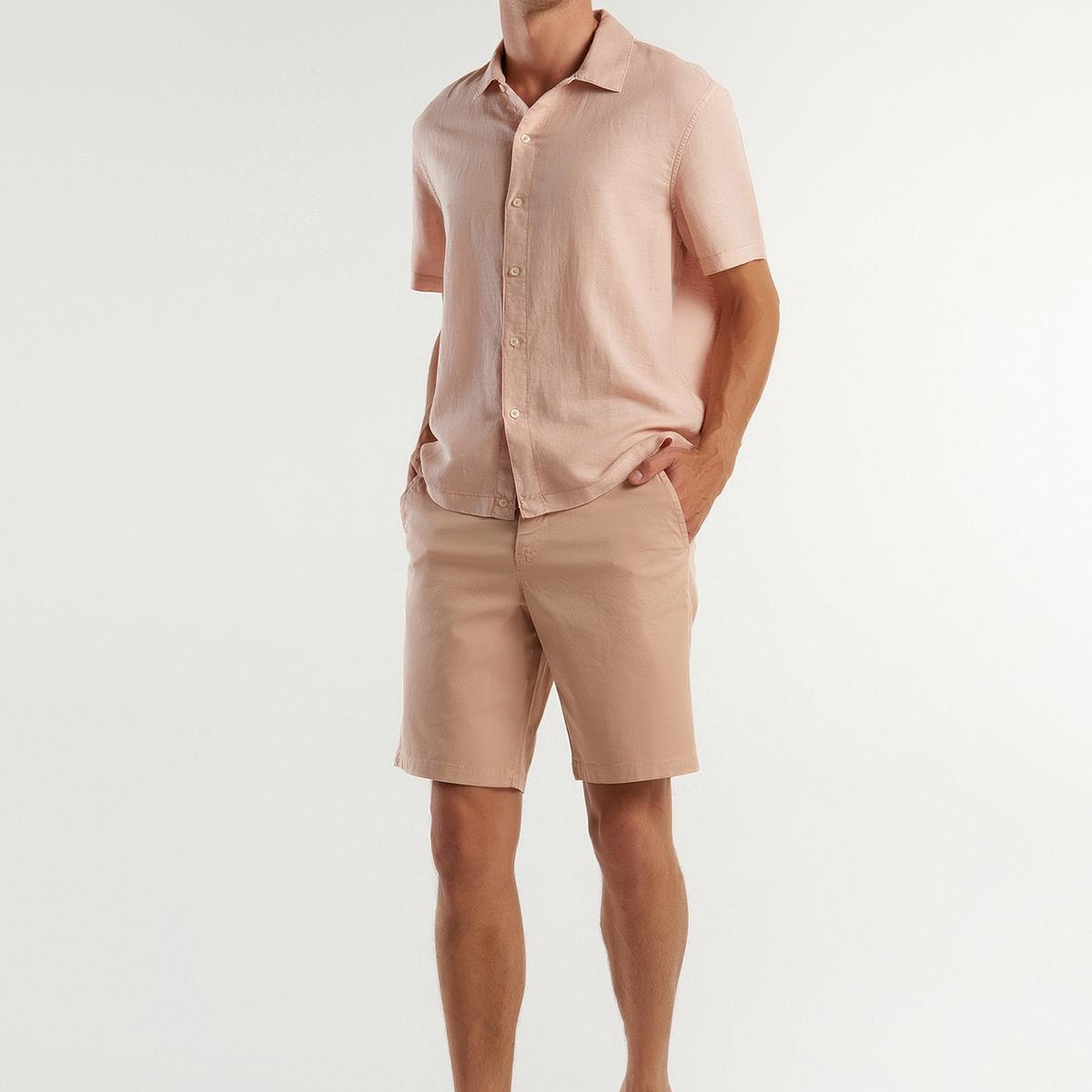 Erkek Pudra Chino Bermuda