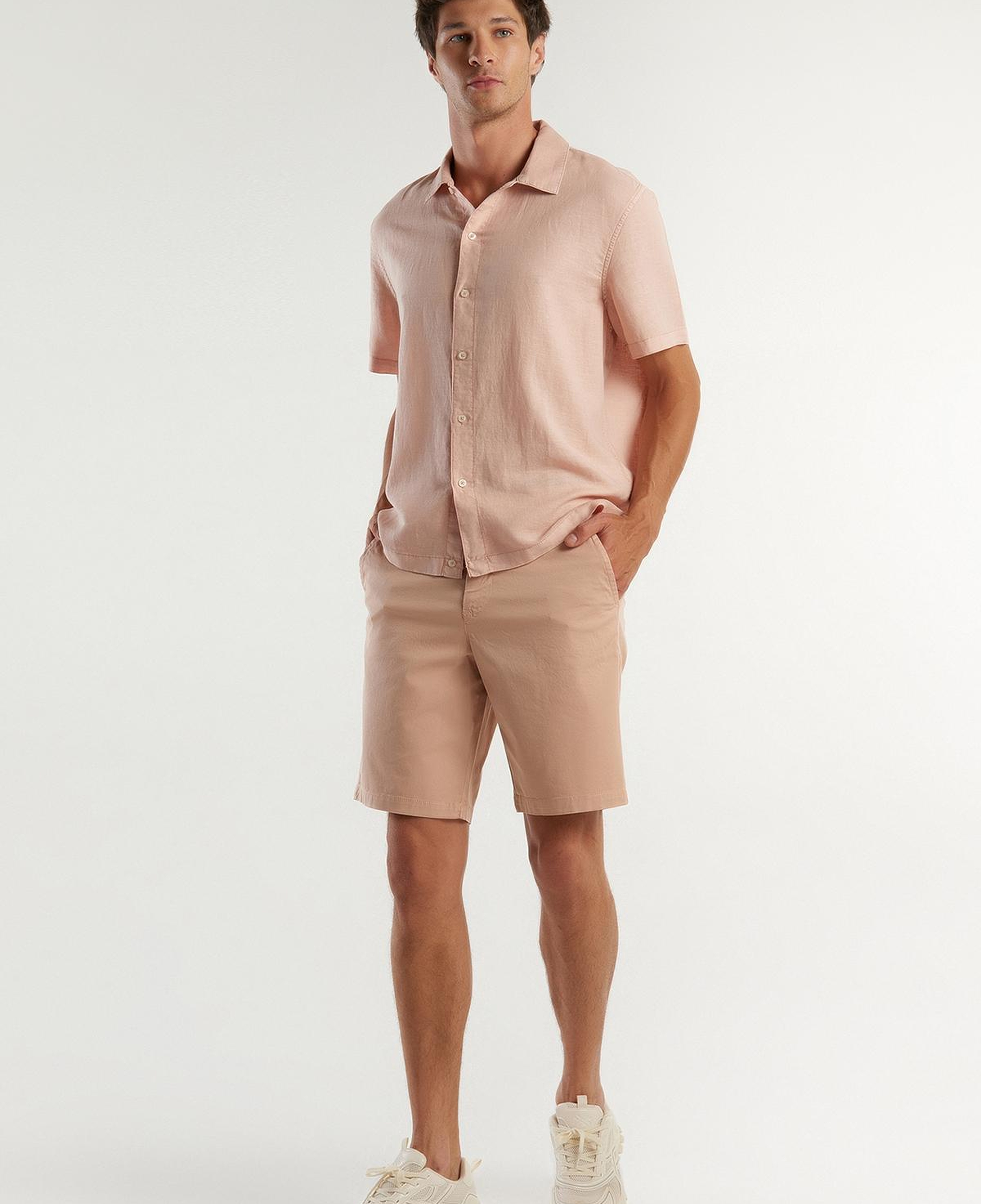 Erkek Pudra Chino Bermuda