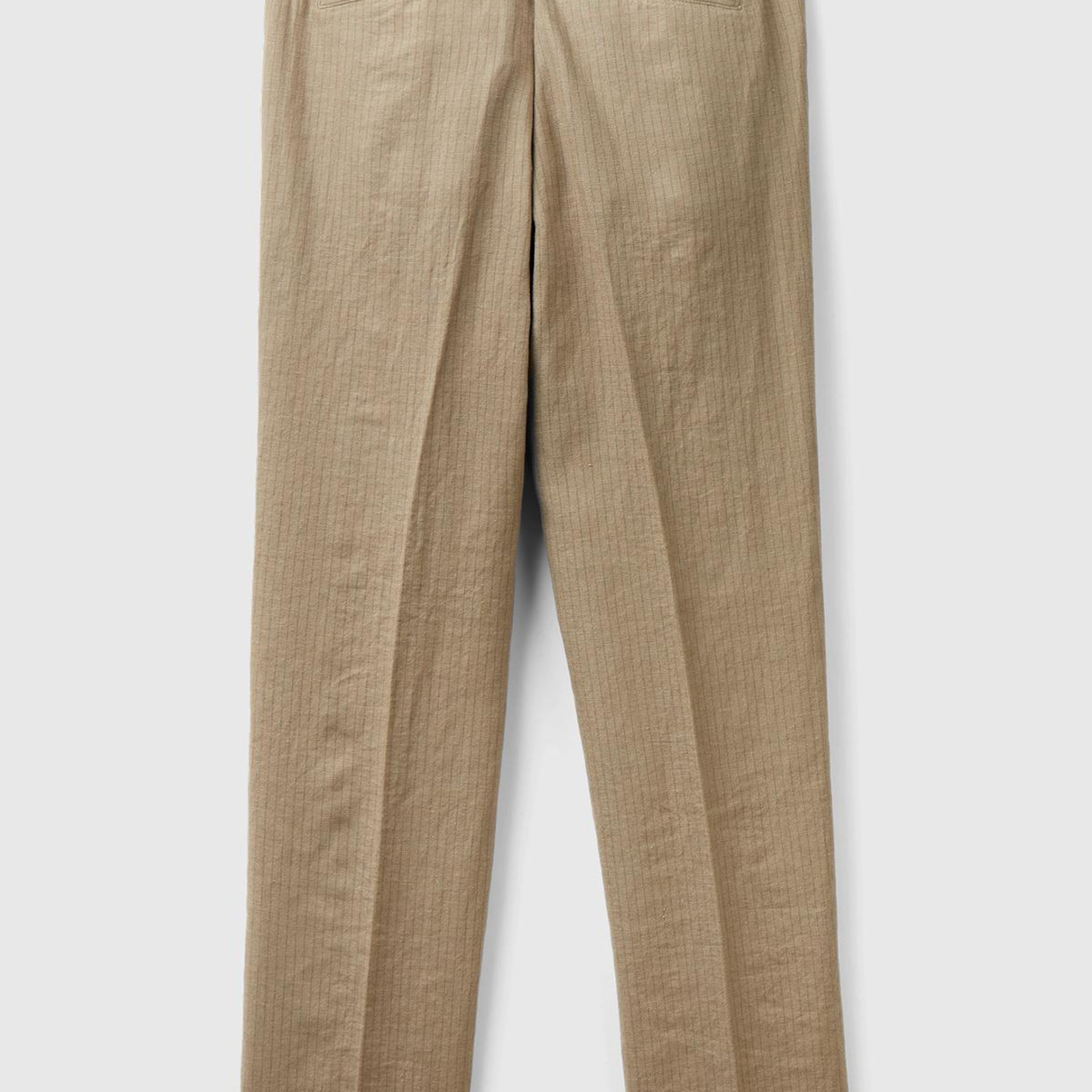 Erkek Bej Keten Karışımlı Cebi Biyeli Pantolon