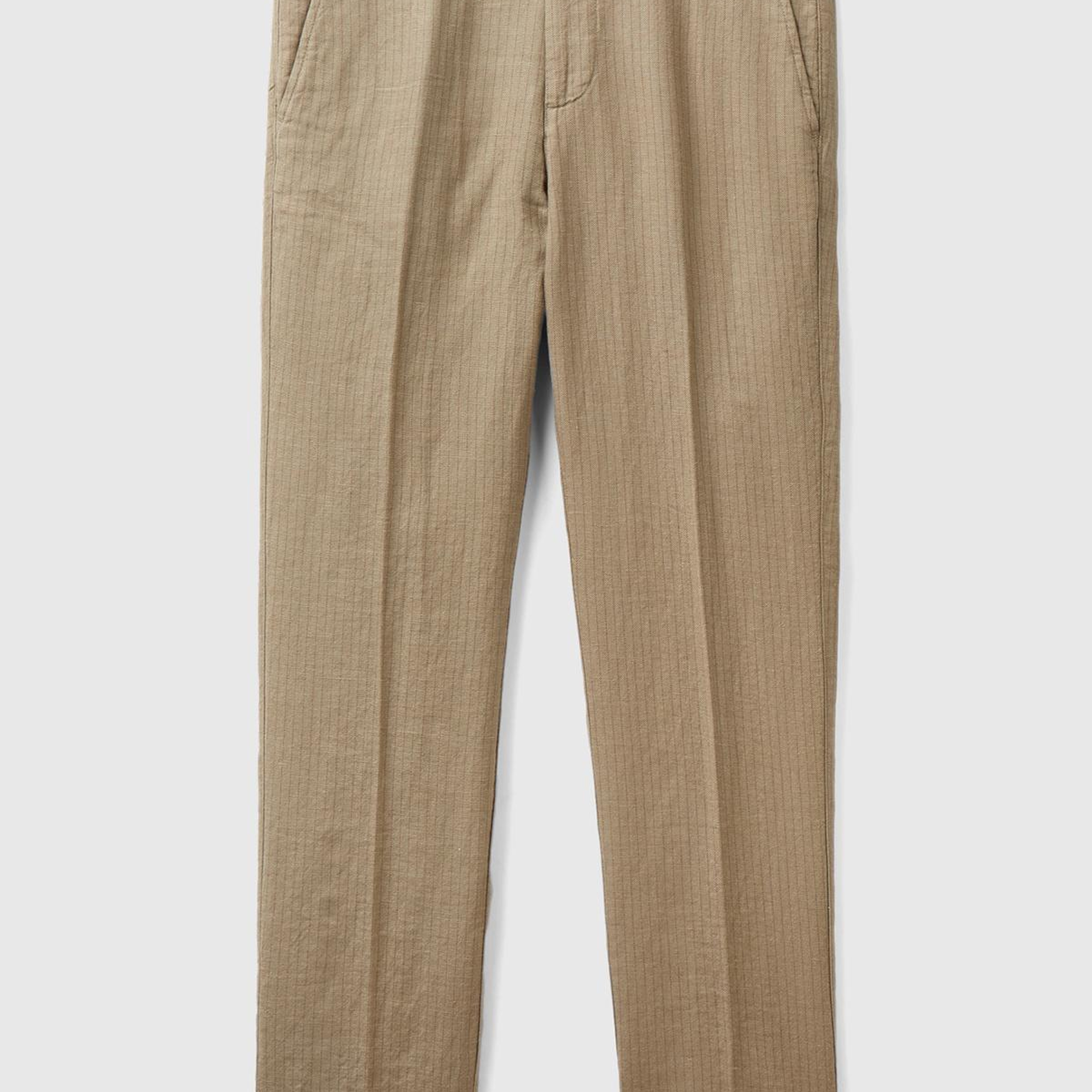 Erkek Bej Keten Karışımlı Cebi Biyeli Pantolon