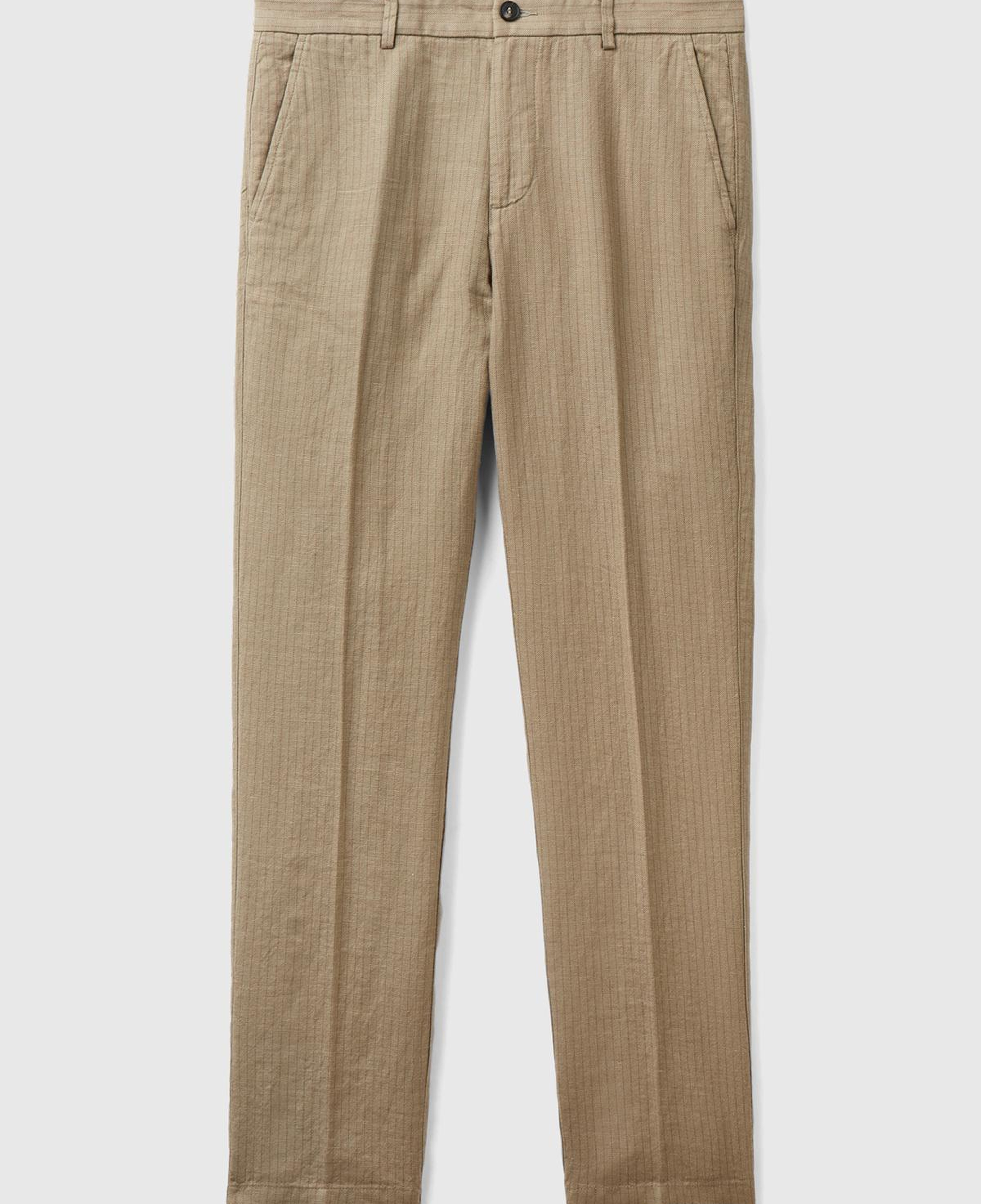Erkek Bej Keten Karışımlı Cebi Biyeli Pantolon