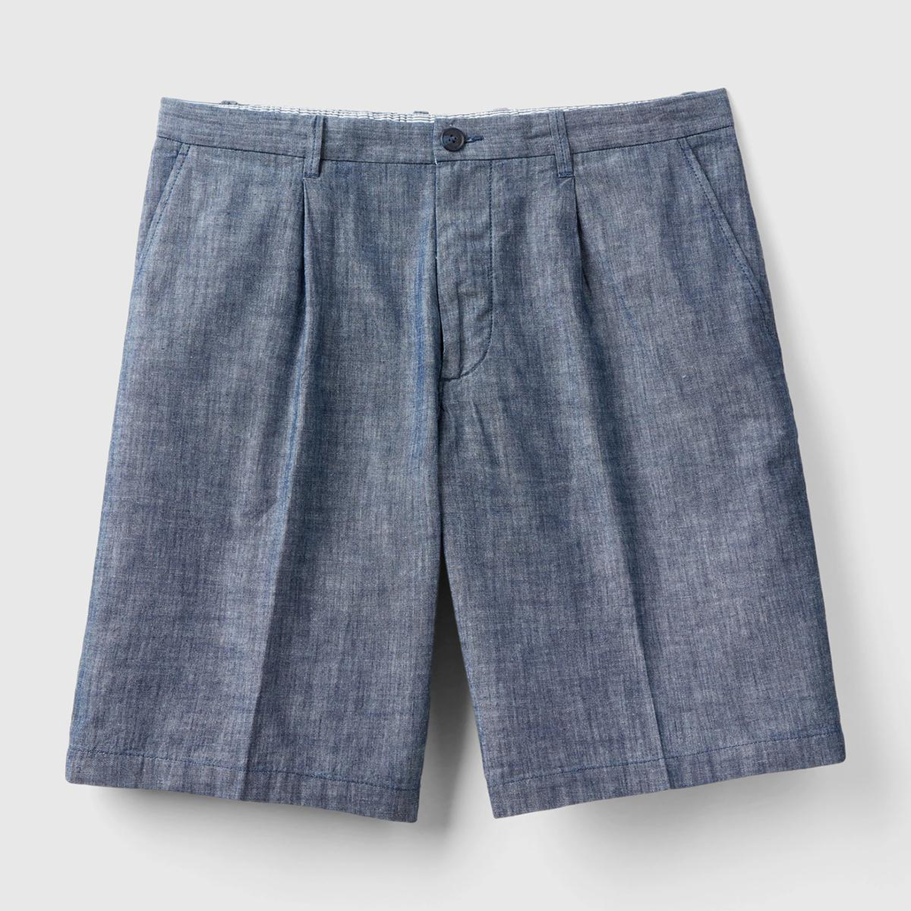 Erkek İndigo %100 Pamuk Önü Pileli Bermuda Şort
