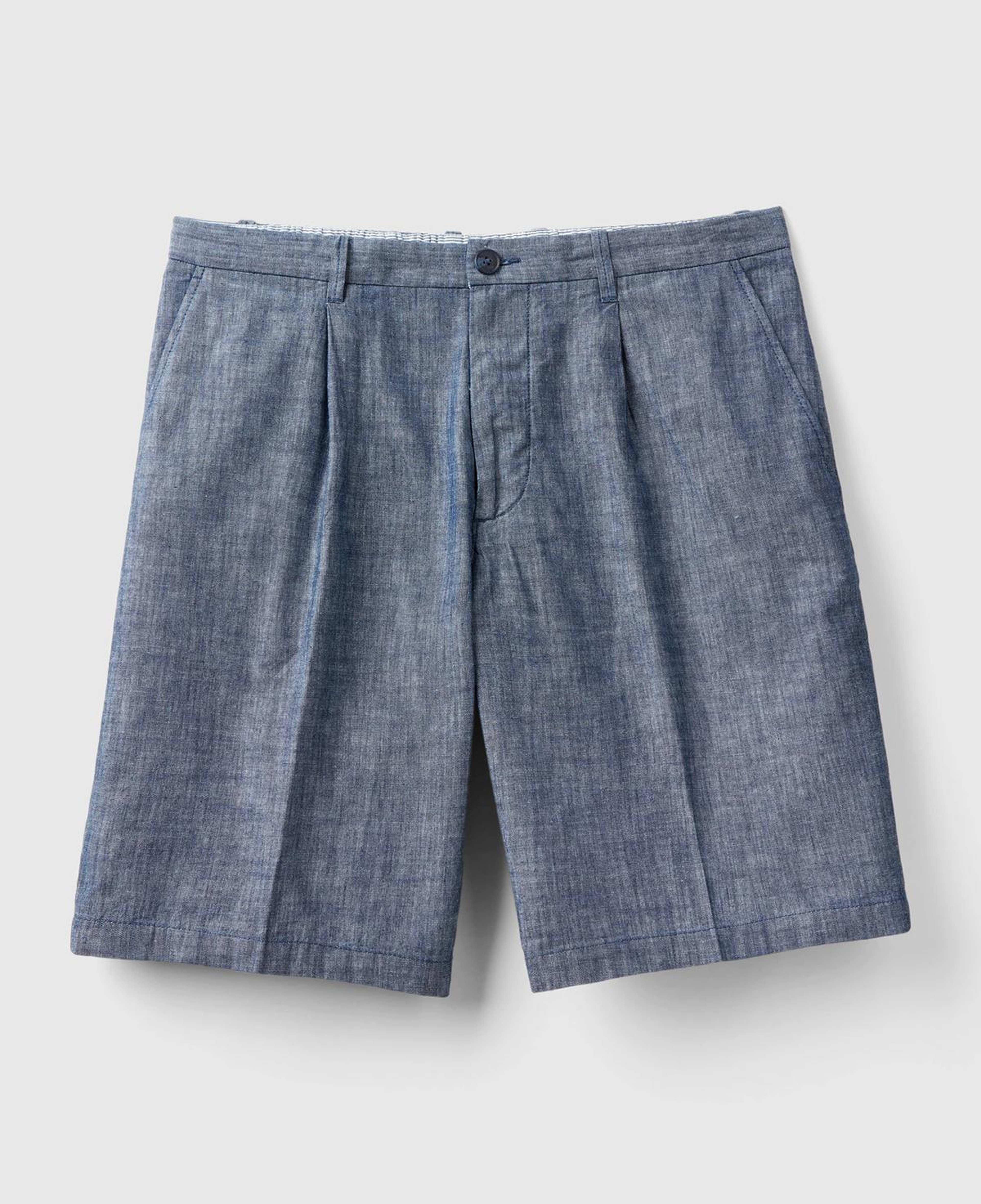 Erkek İndigo %100 Pamuk Önü Pileli Bermuda Şort