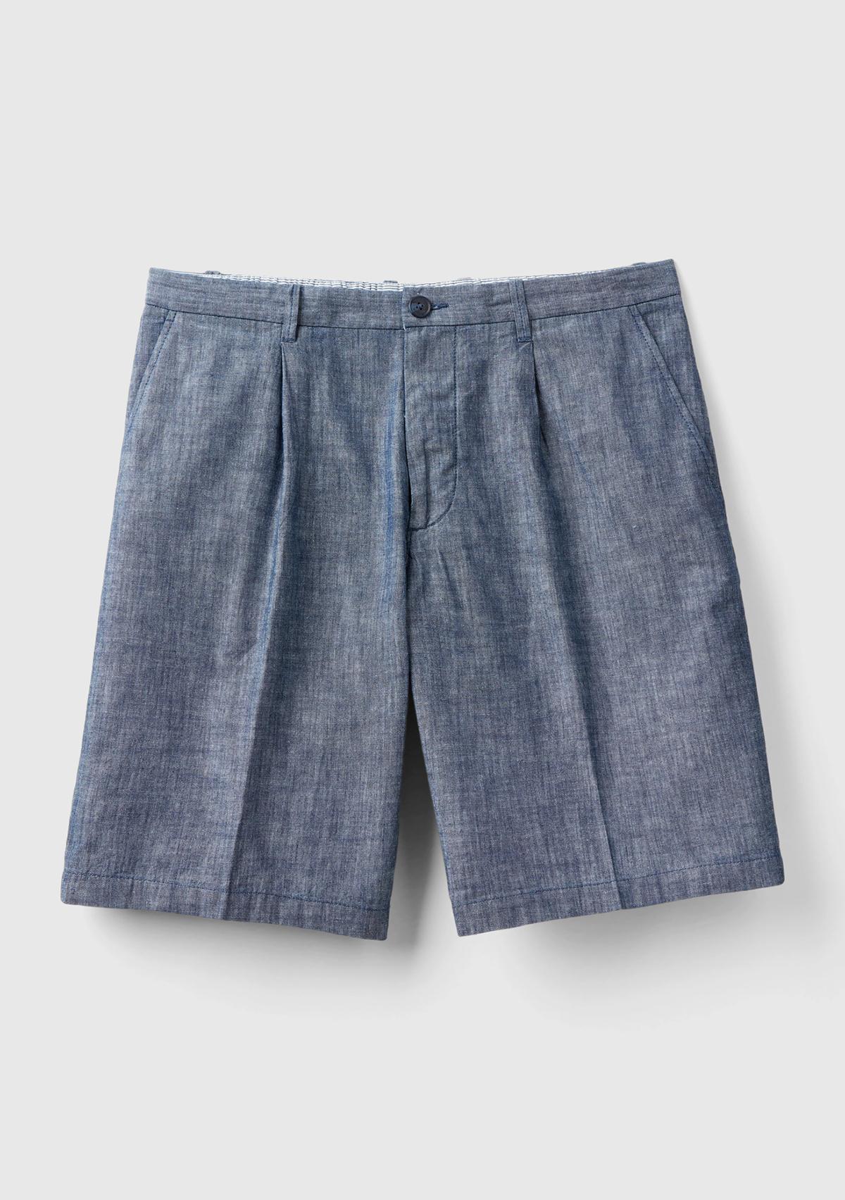 Erkek İndigo %100 Pamuk Önü Pileli Bermuda Şort