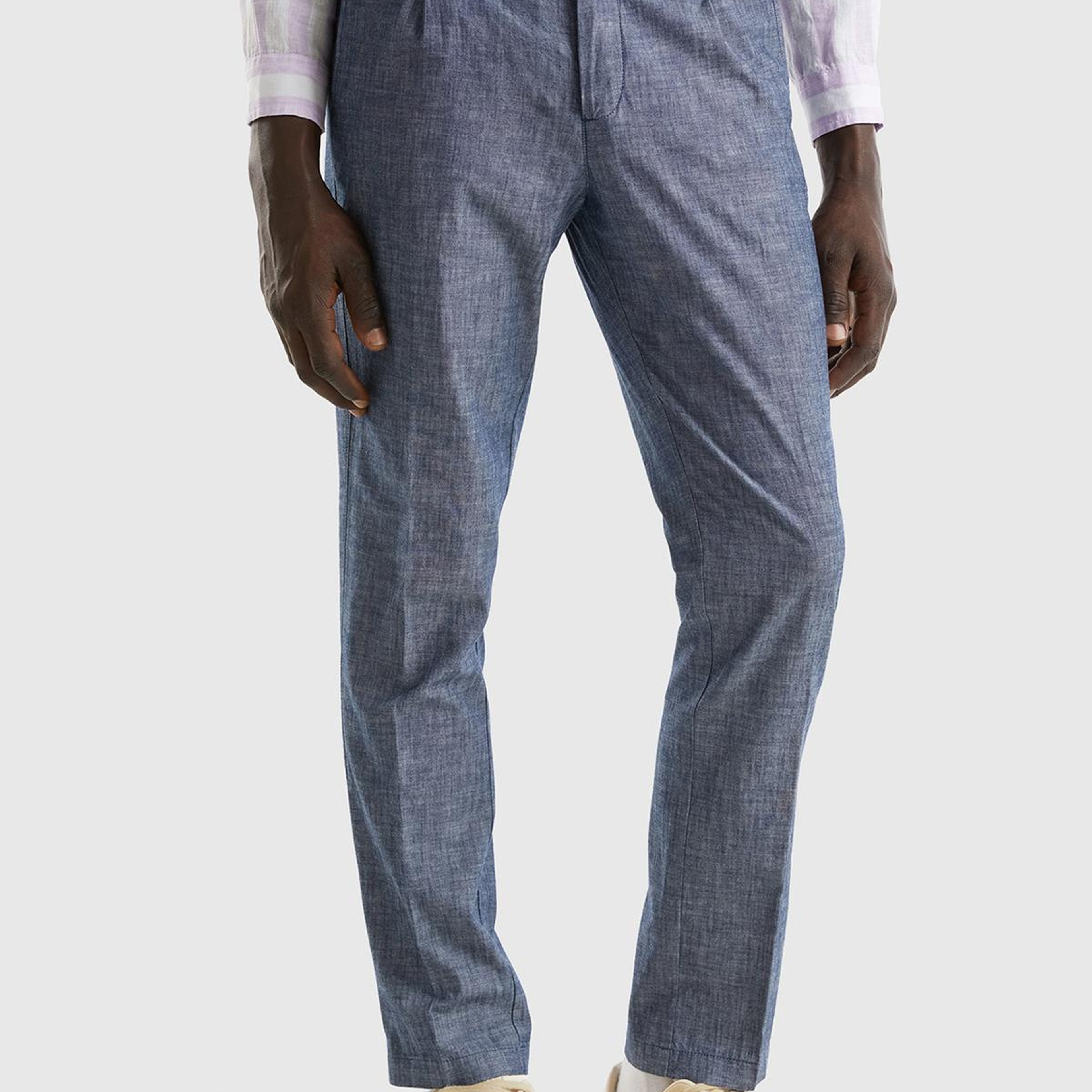 Erkek İndigo %100 Pamuk Önü Pileli 4 Cepli Pantolon