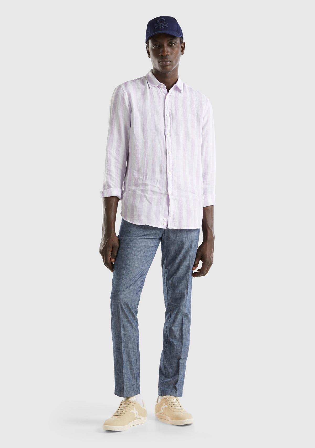 Erkek İndigo %100 Pamuk Önü Pileli 4 Cepli Pantolon