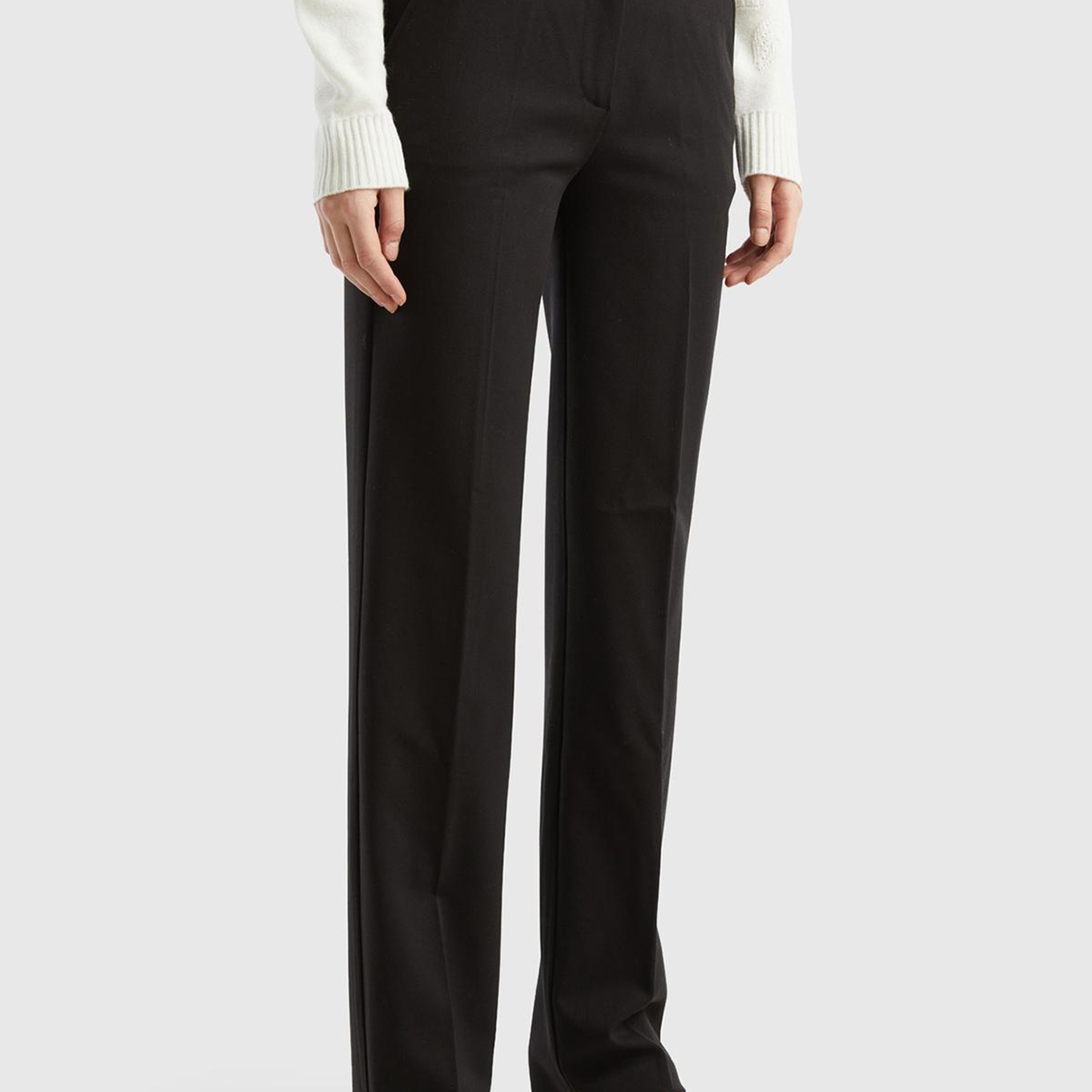 Kadın Siyah Viskoz Karışımlı Beli Kalın Bantlı Cepli Pantolon