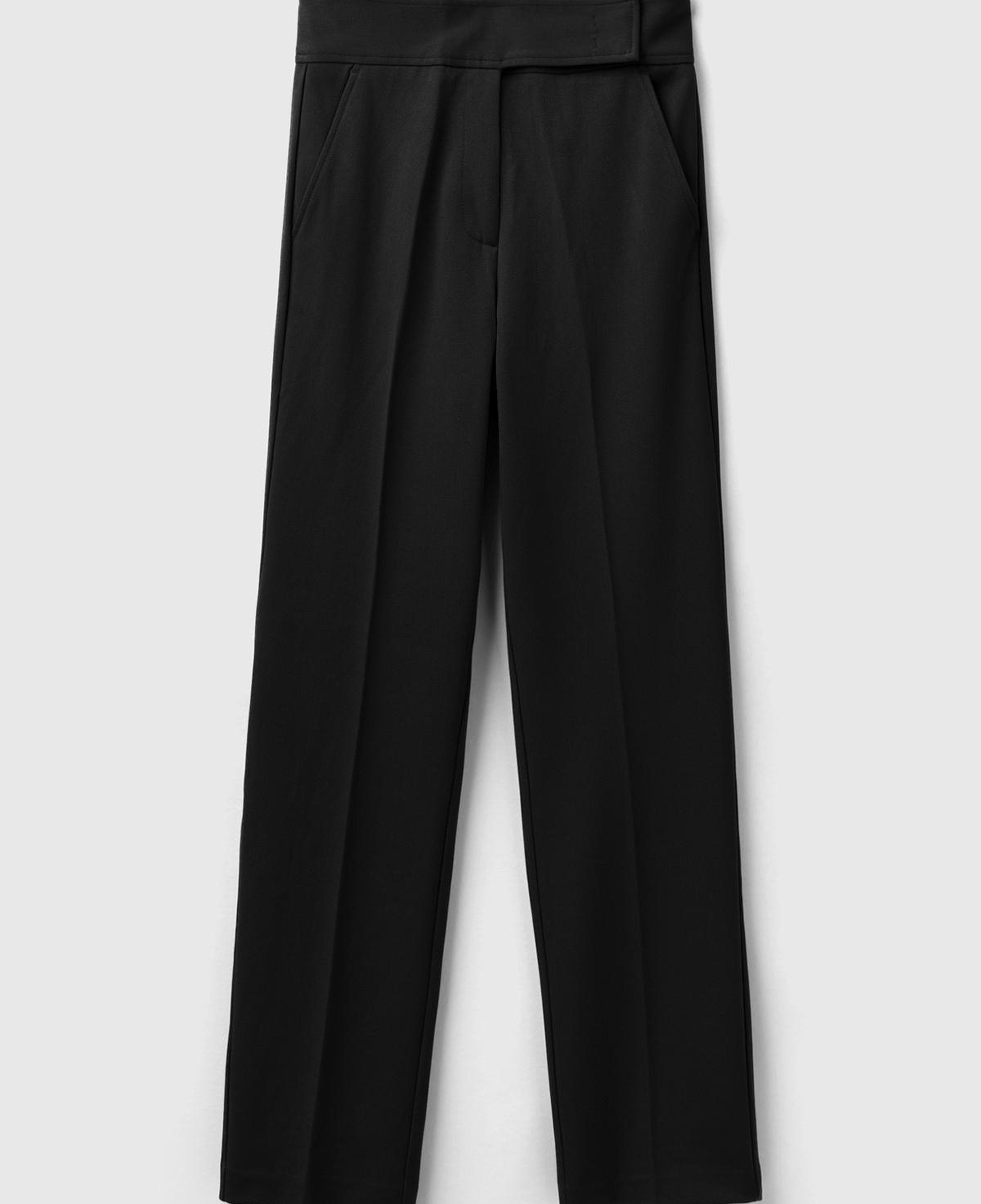 Kadın Siyah Viskoz Karışımlı Beli Kalın Bantlı Cepli Pantolon