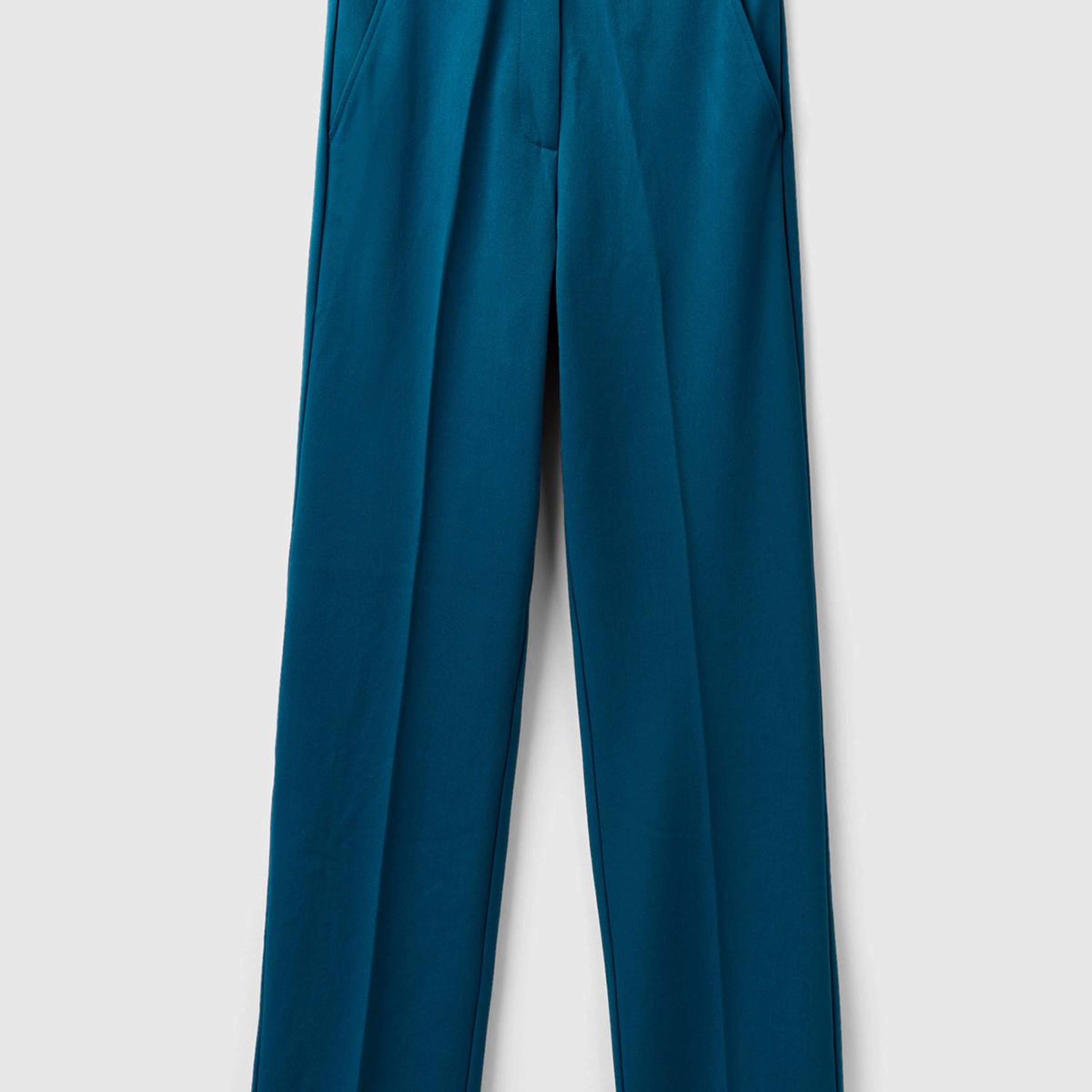 Kadın Petrol Mavisi Viskoz Karışımlı Beli Kalın Bantlı Cepli Pantolon