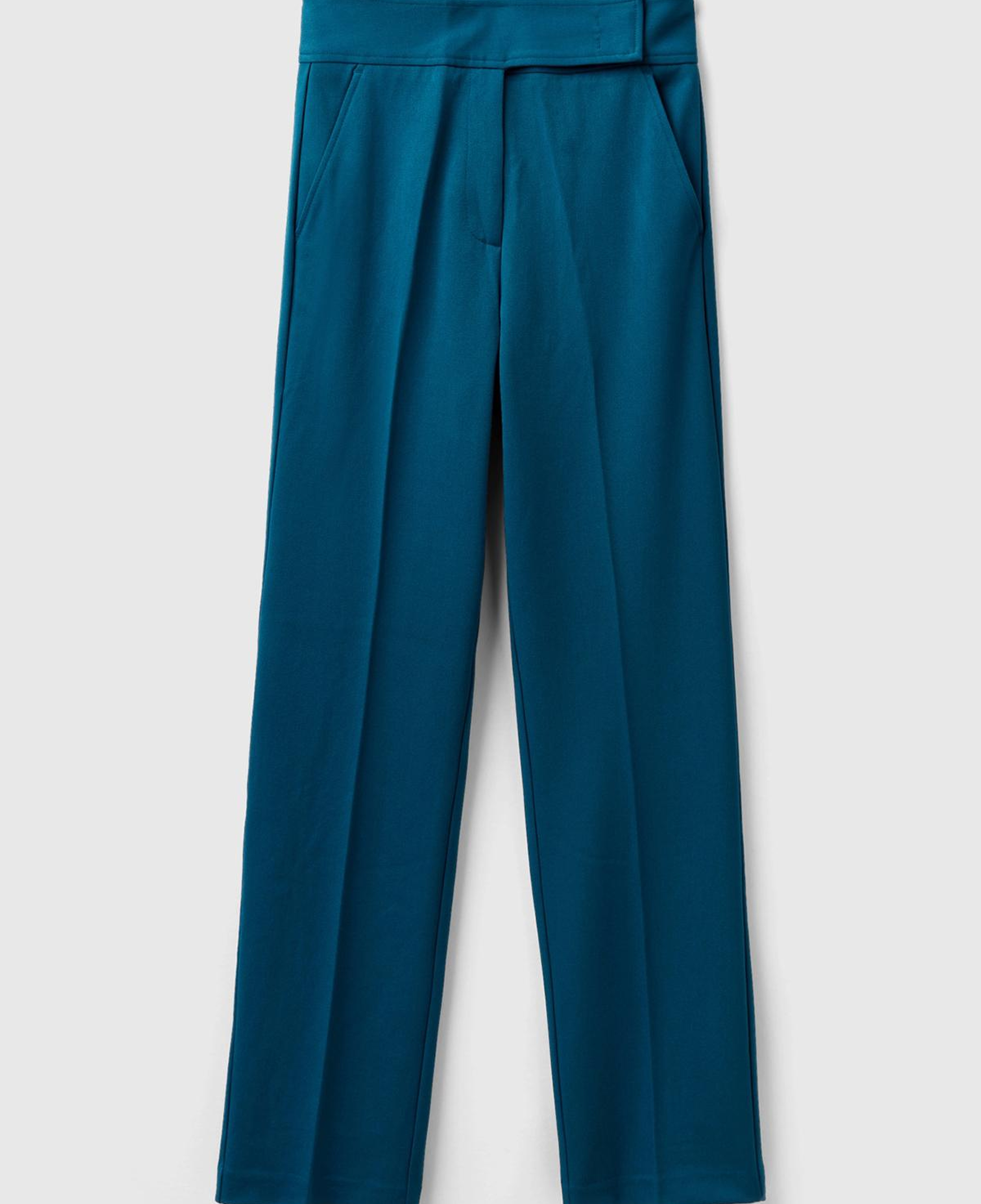 Kadın Petrol Mavisi Viskoz Karışımlı Beli Kalın Bantlı Cepli Pantolon