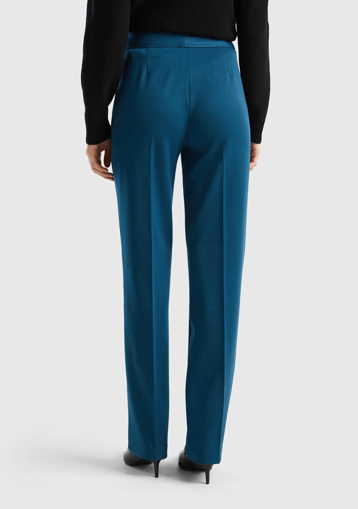 Kadın Petrol Mavisi Viskoz Karışımlı Beli Kalın Bantlı Cepli Pantolon