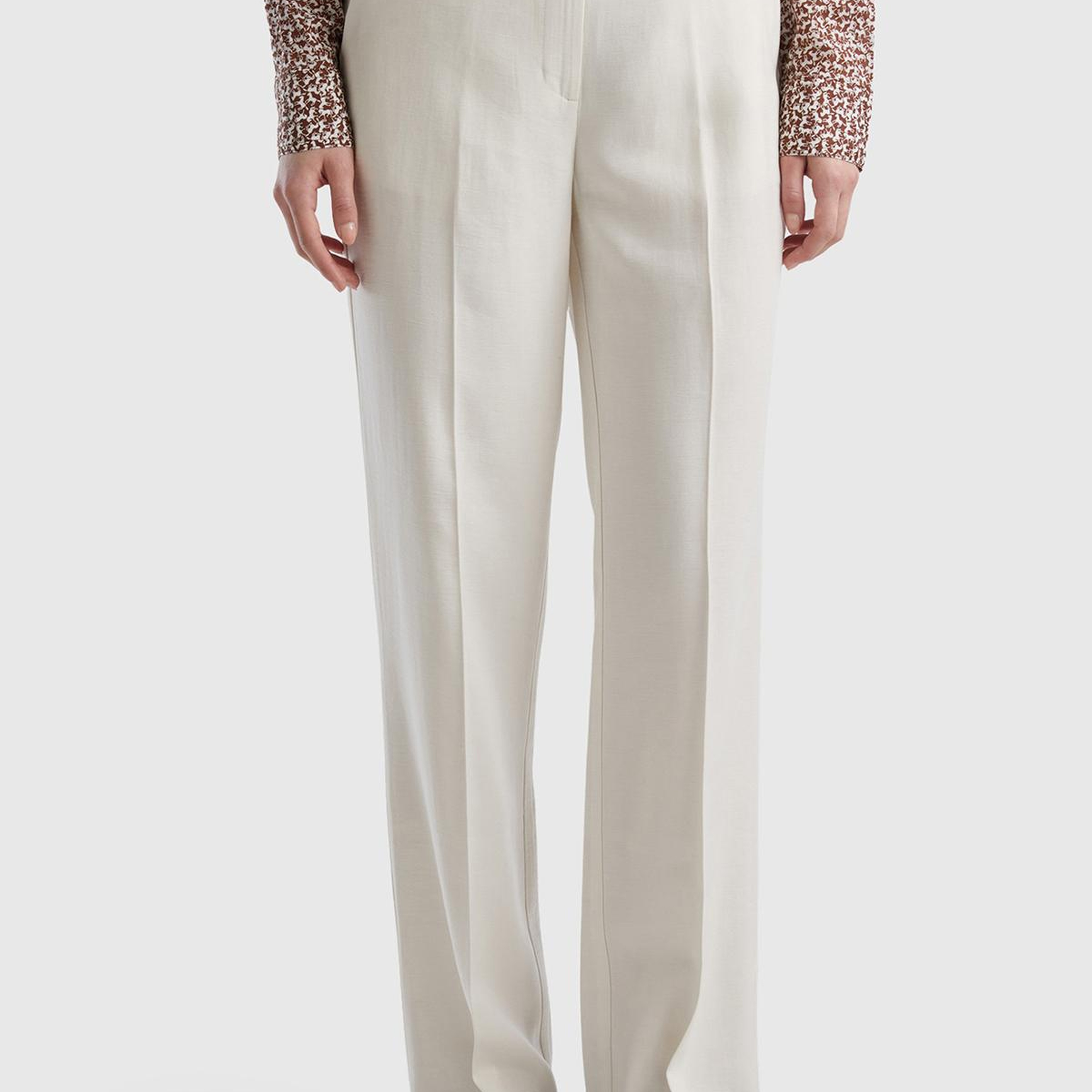 Kadın Krem Viskoz Karışımlı Bol Paça Pantolon