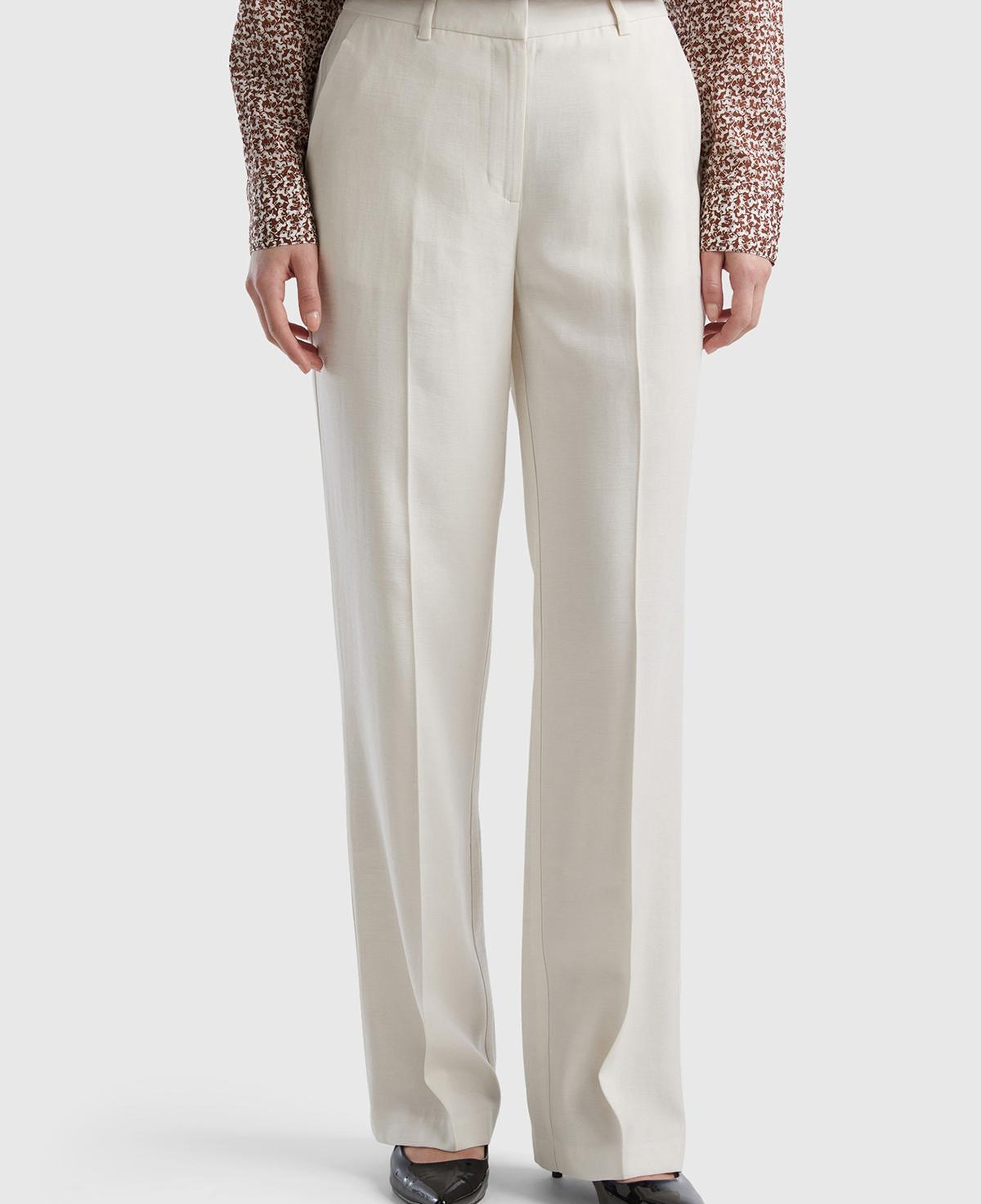 Kadın Krem Viskoz Karışımlı Bol Paça Pantolon