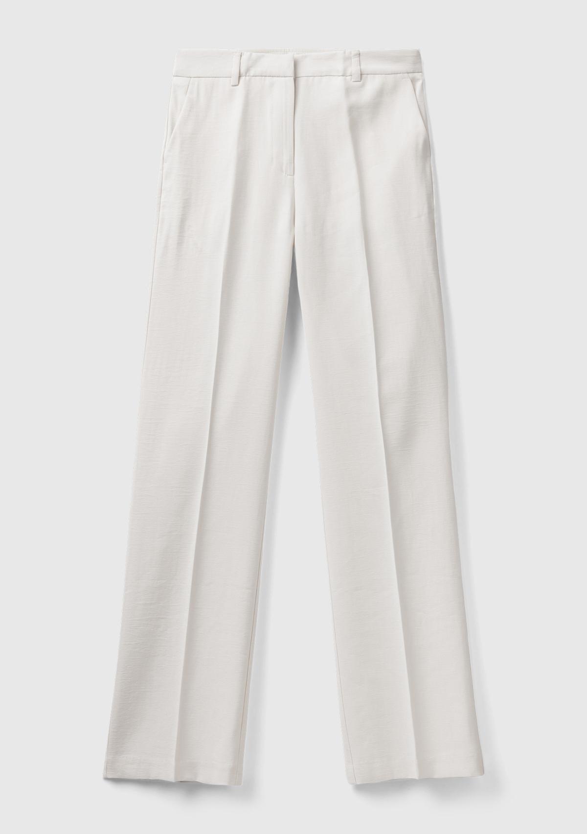 Kadın Krem Viskoz Karışımlı Bol Paça Pantolon