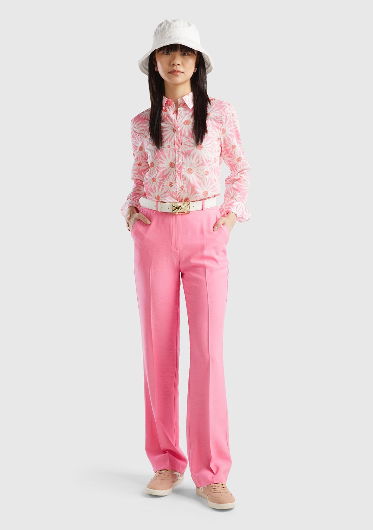 Kadın Açık Pembe Viskoz Karışımlı Bol Paça Pantolon