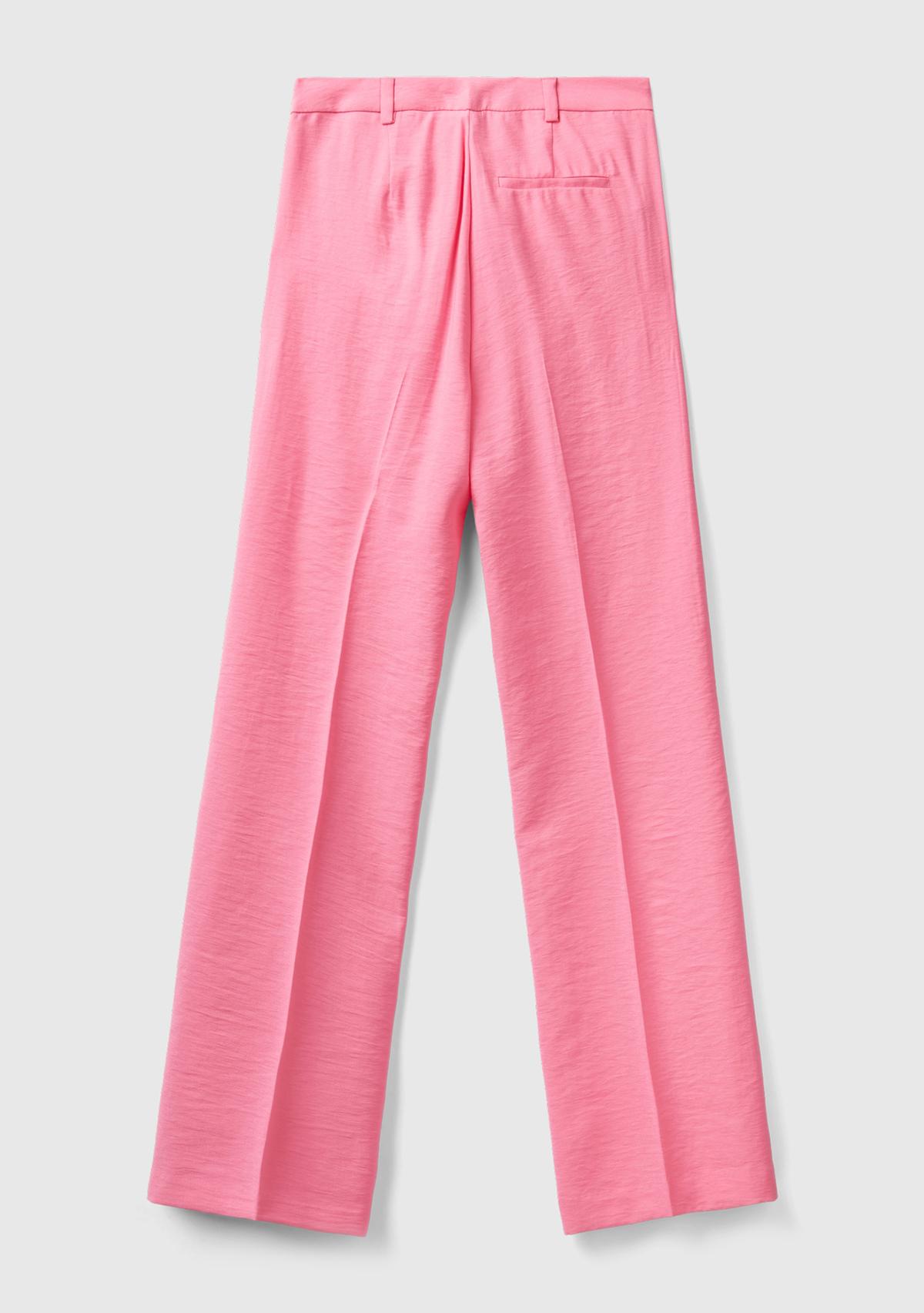 Kadın Açık Pembe Viskoz Karışımlı Bol Paça Pantolon