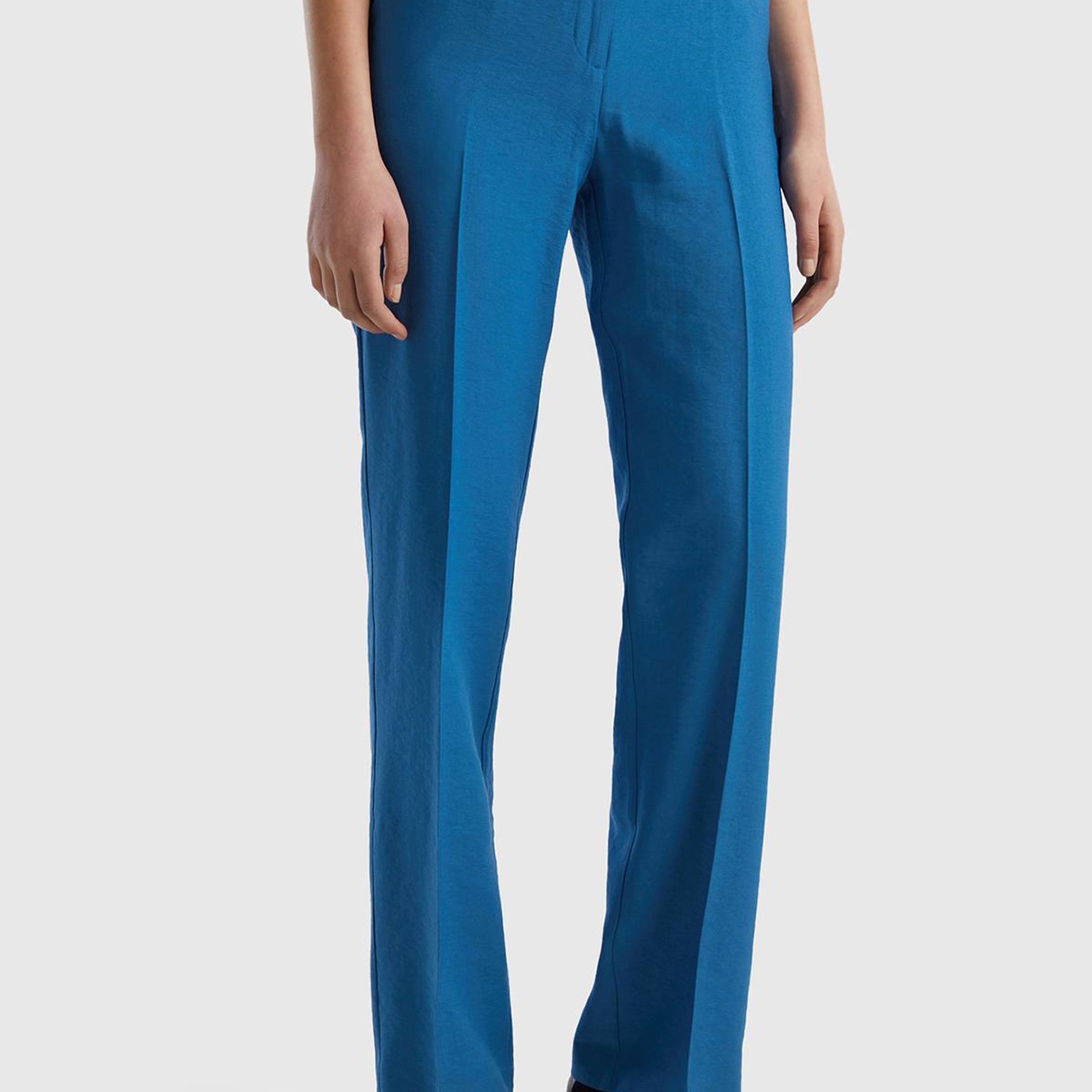 Kadın Koyu Mavi Viskoz Karışımlı Bol Paça Pantolon