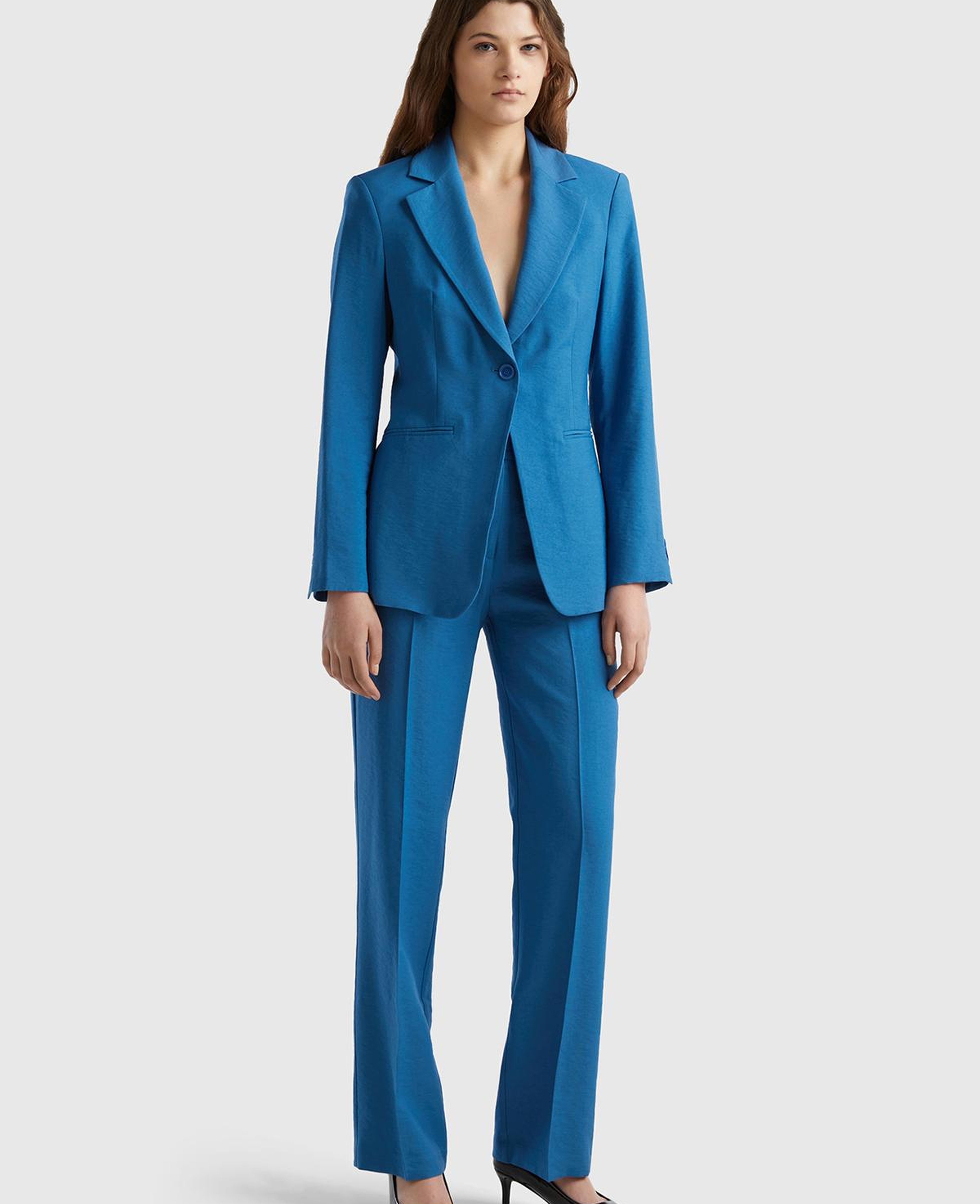 Kadın Koyu Mavi Viskoz Karışımlı Bol Paça Pantolon