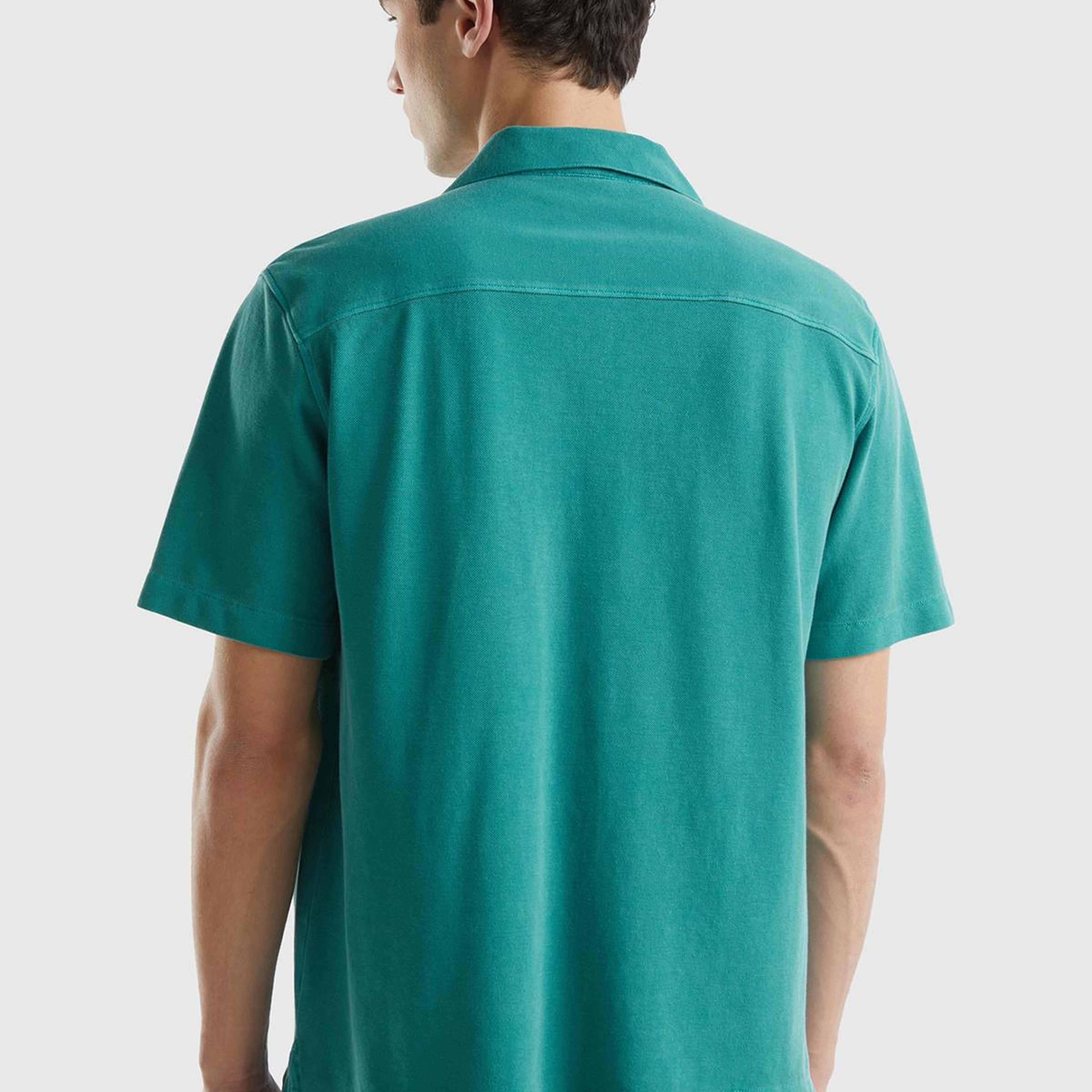 Erkek Adaçayı %100 Pamuk Tek Renkli Dekoratif Dikişli Kısa Kollu Gömlek