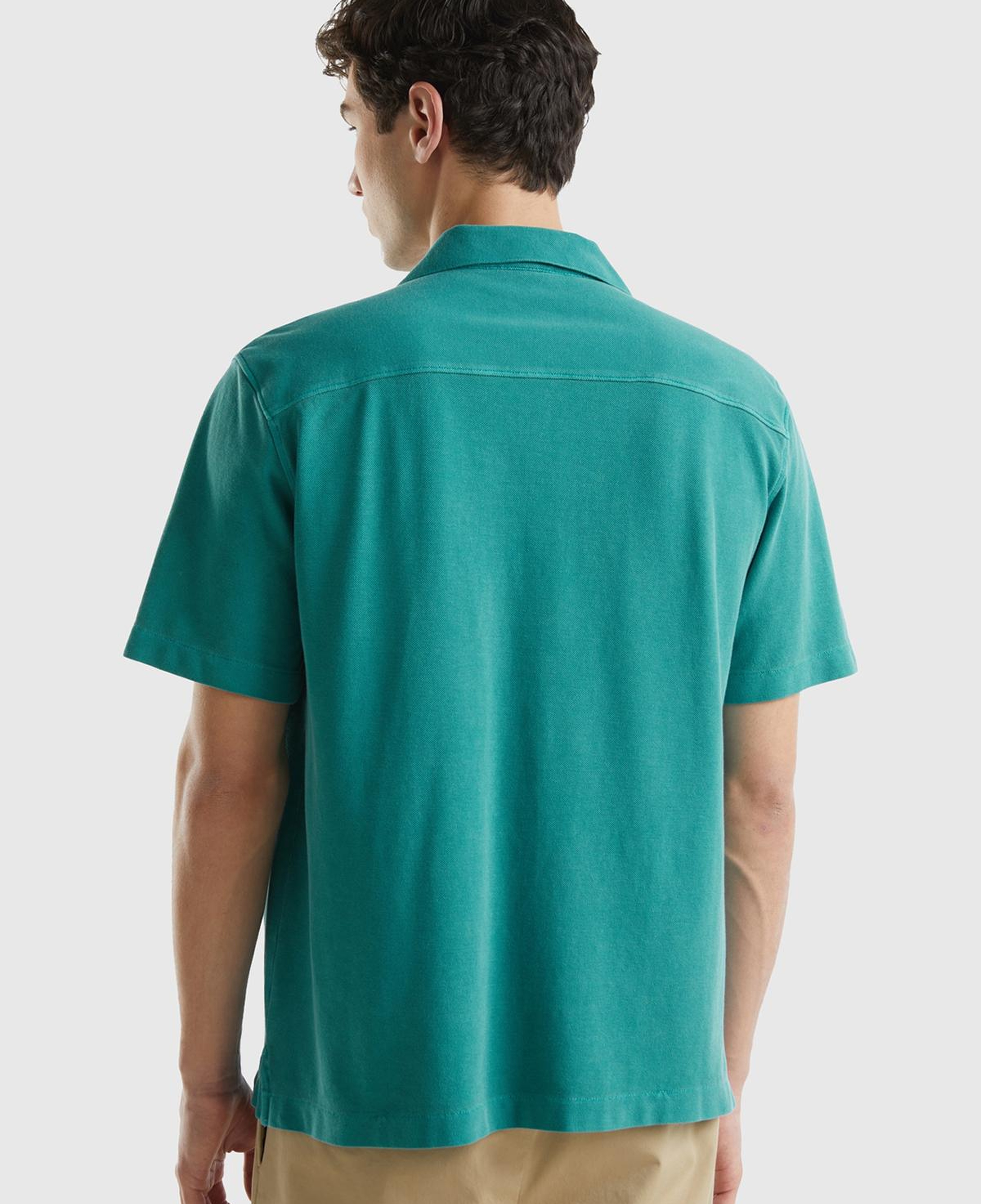 Erkek Adaçayı %100 Pamuk Tek Renkli Dekoratif Dikişli Kısa Kollu Gömlek