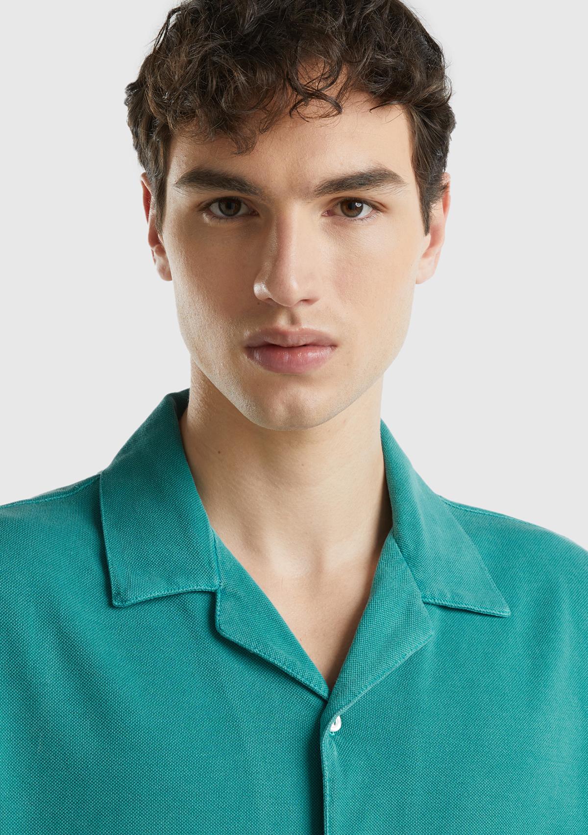 Erkek Adaçayı %100 Pamuk Tek Renkli Dekoratif Dikişli Kısa Kollu Gömlek