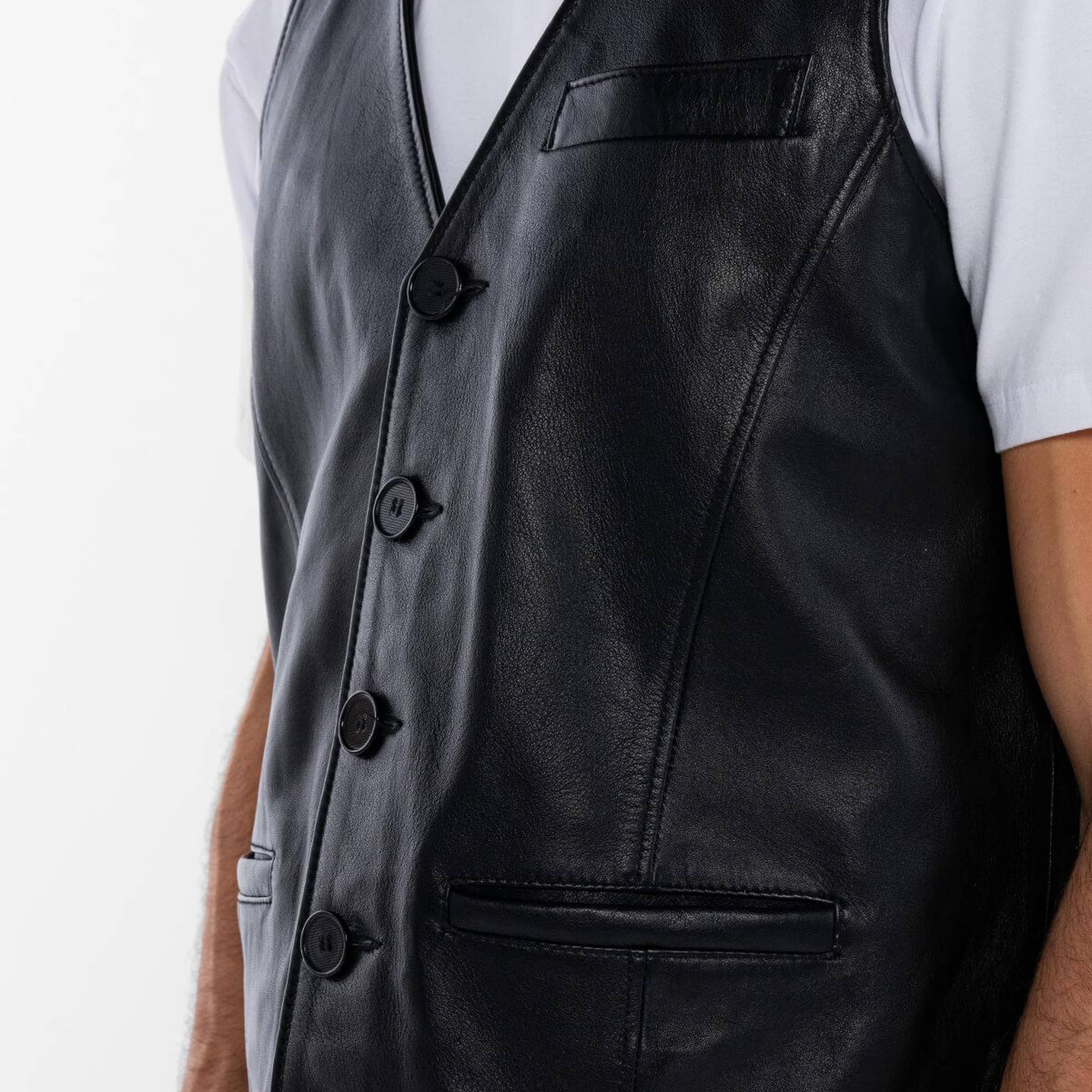 Tamer Tanca Erkek Hakiki Deri Siyah Yelek