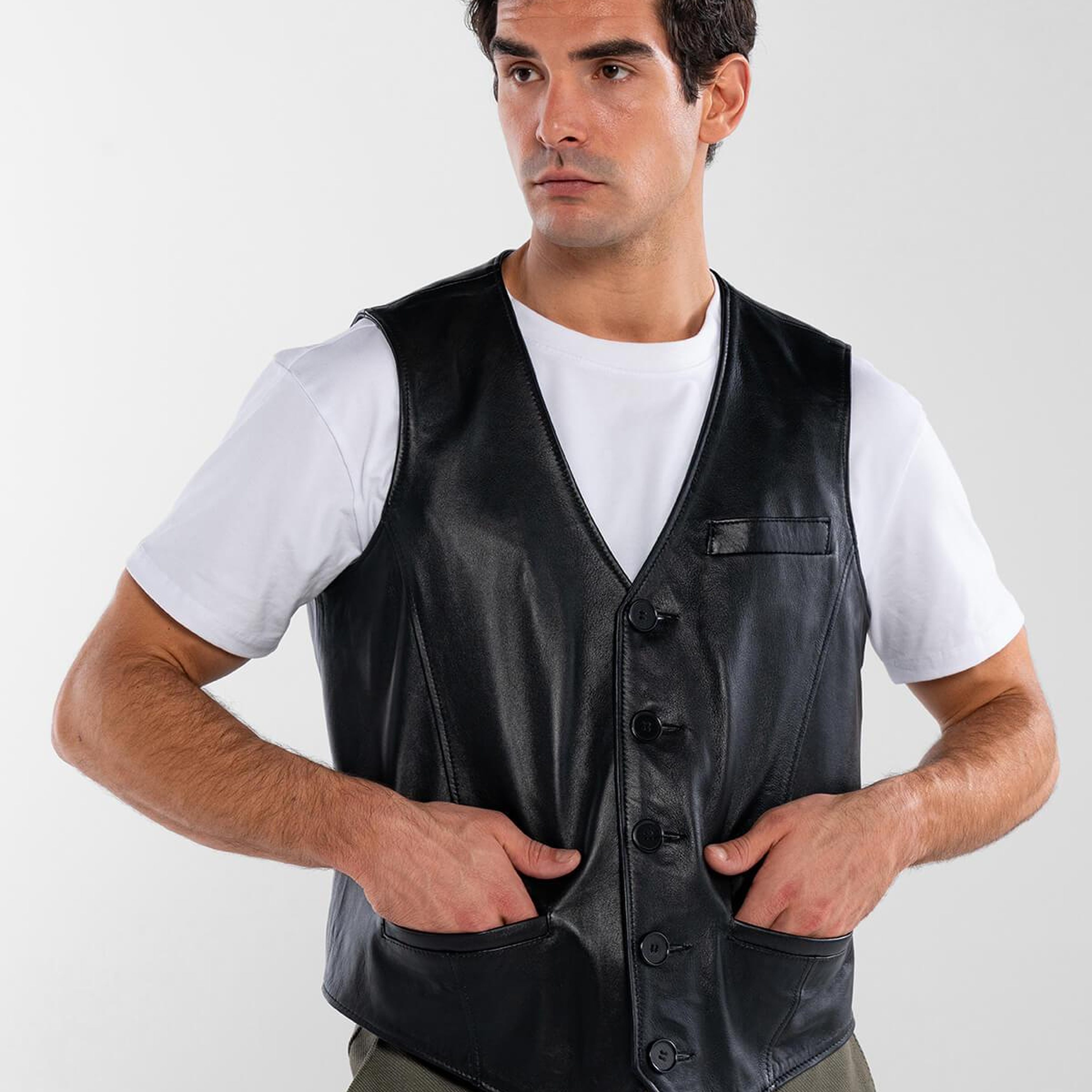 Tamer Tanca Erkek Hakiki Deri Siyah Yelek