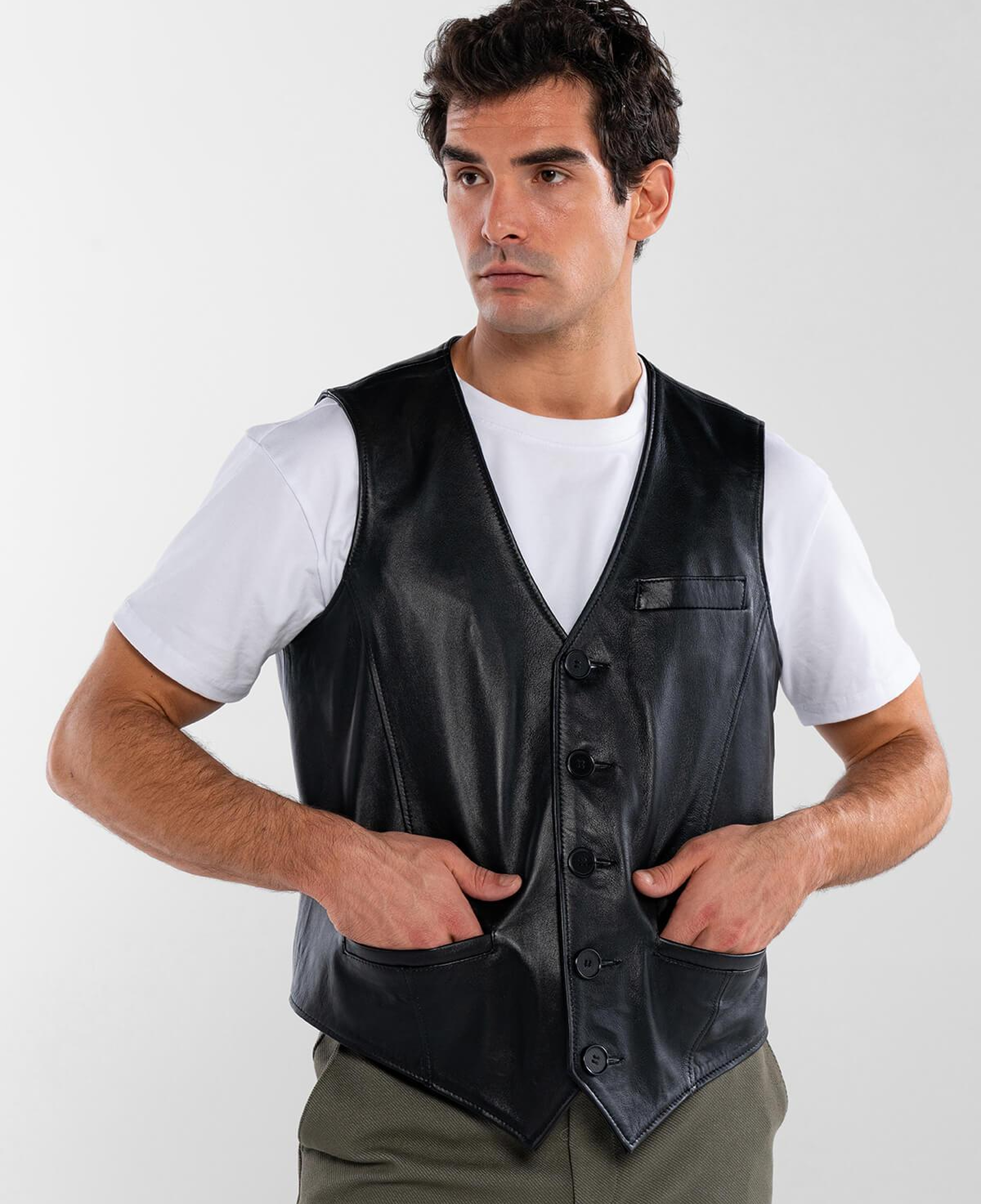 Tamer Tanca Erkek Hakiki Deri Siyah Yelek