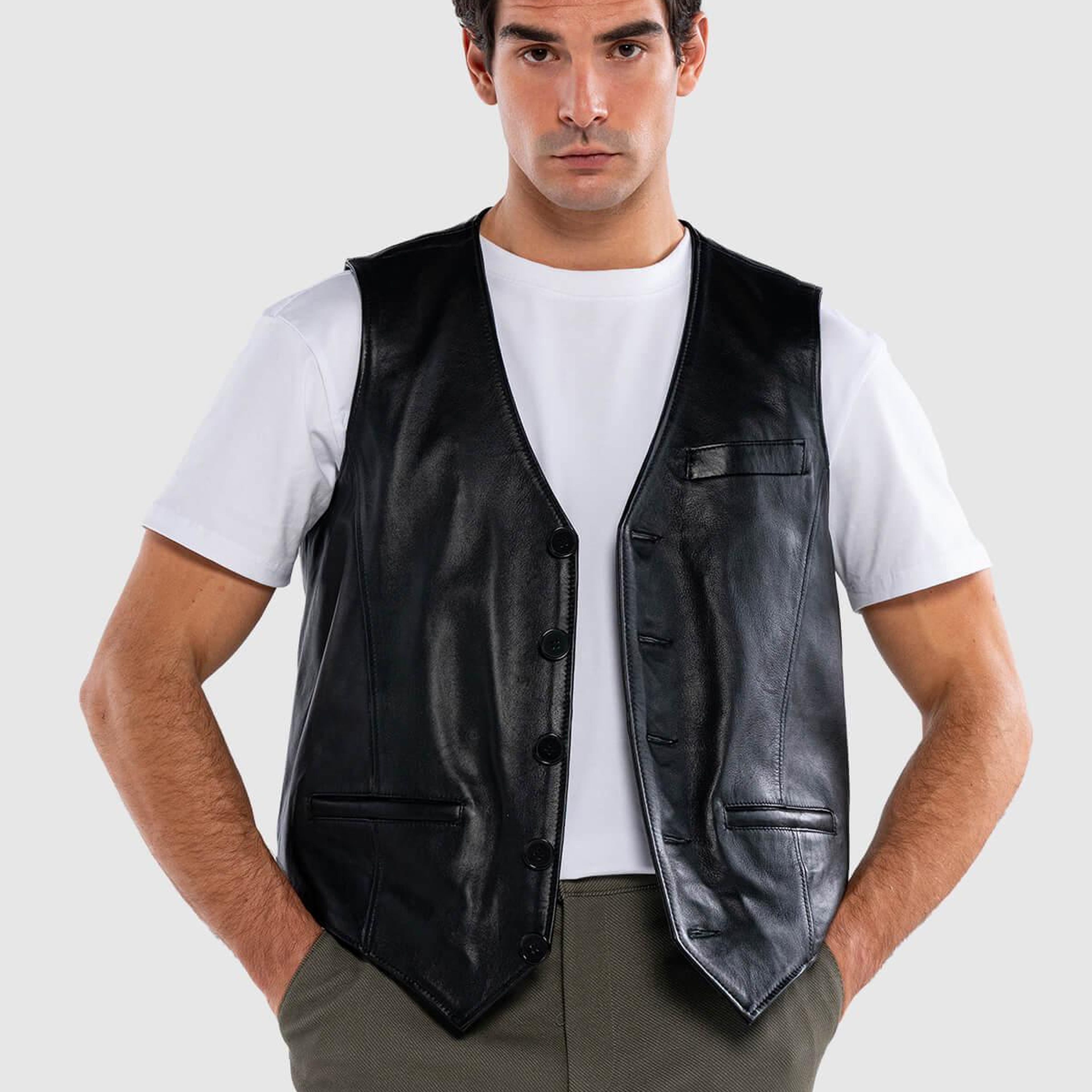 Tamer Tanca Erkek Hakiki Deri Siyah Yelek