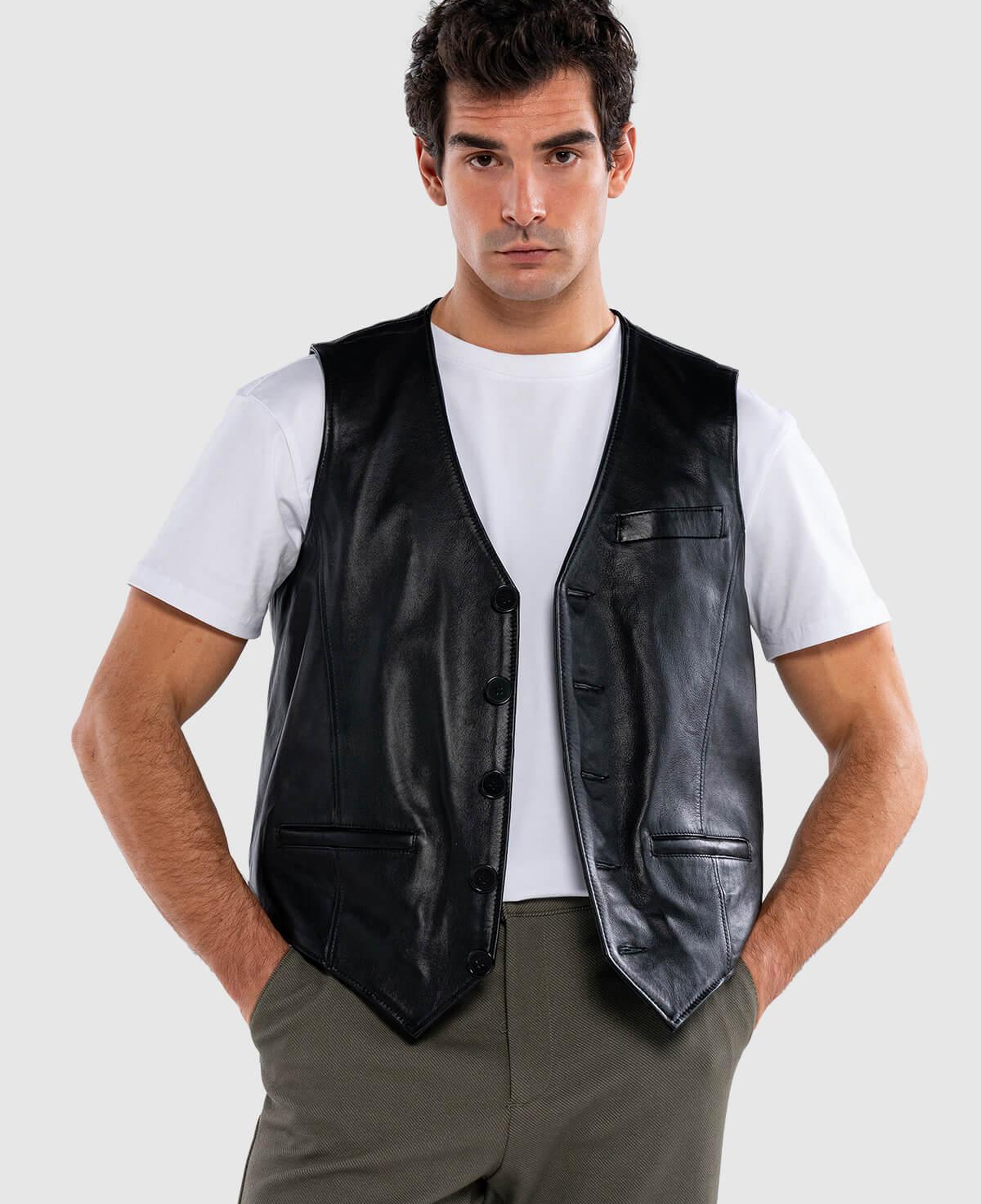 Tamer Tanca Erkek Hakiki Deri Siyah Yelek