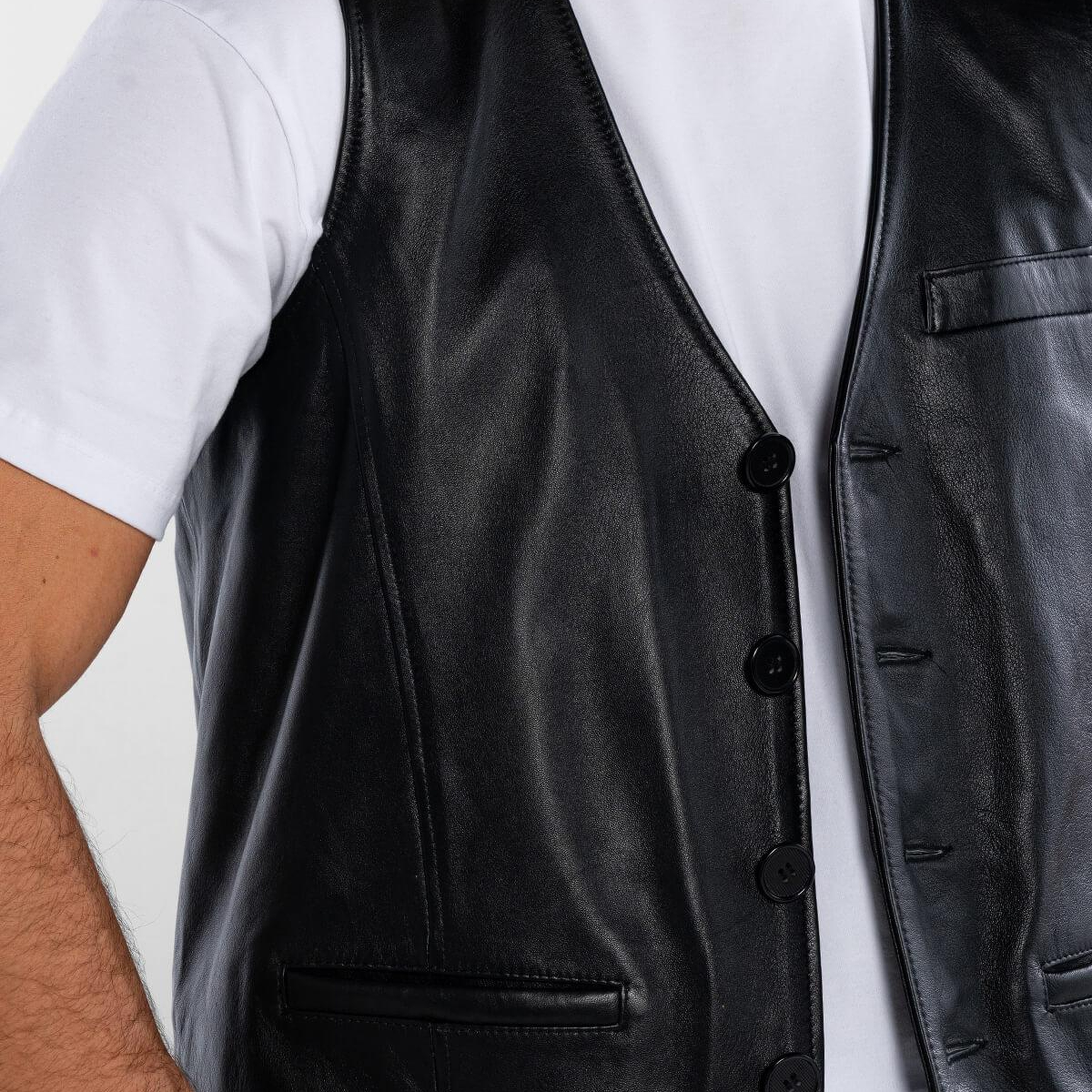 Tamer Tanca Erkek Hakiki Deri Siyah Yelek