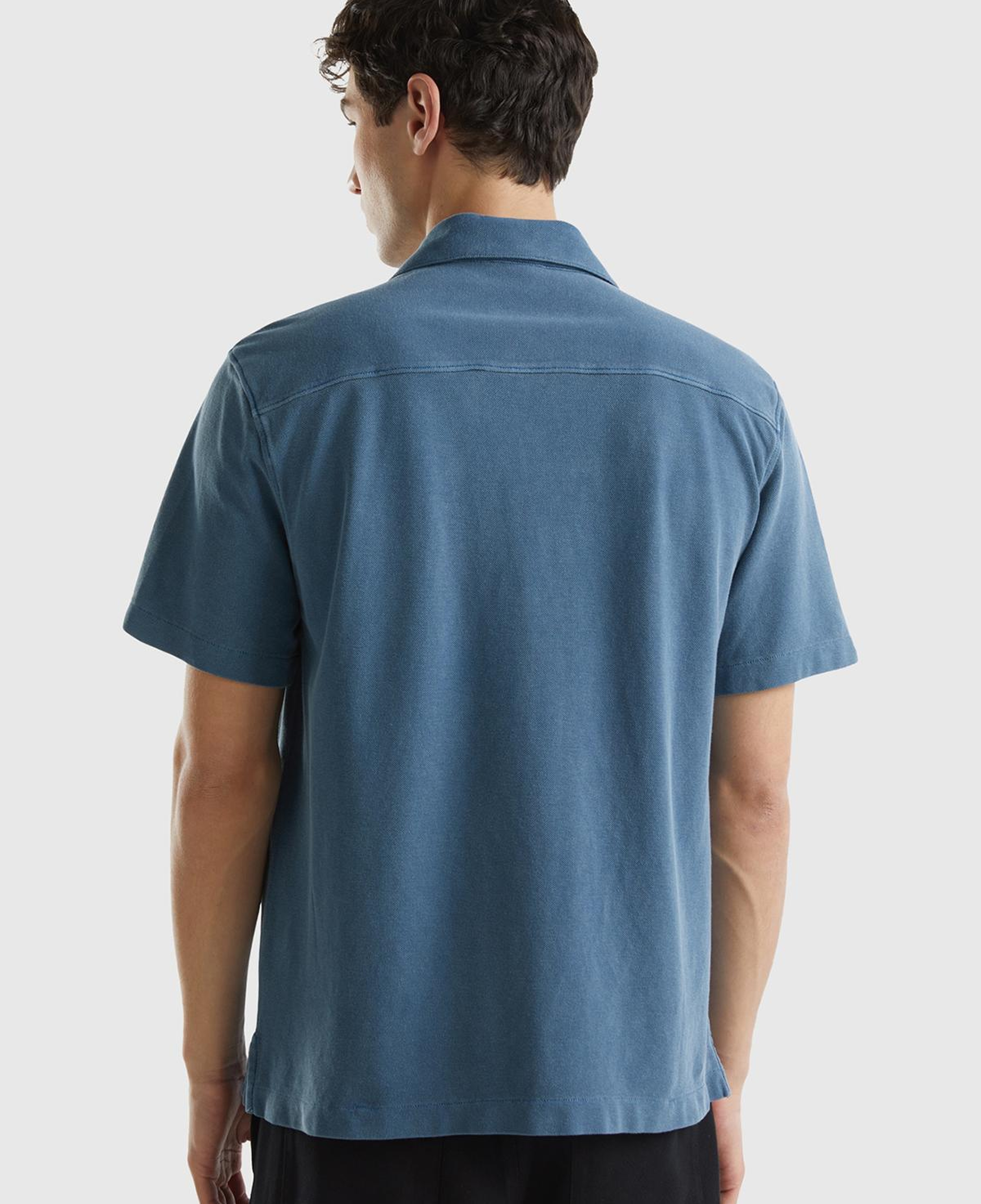 Erkek Lacivert %100 Pamuk Tek Renkli Dekoratif Dikişli Kısa Kollu Gömlek