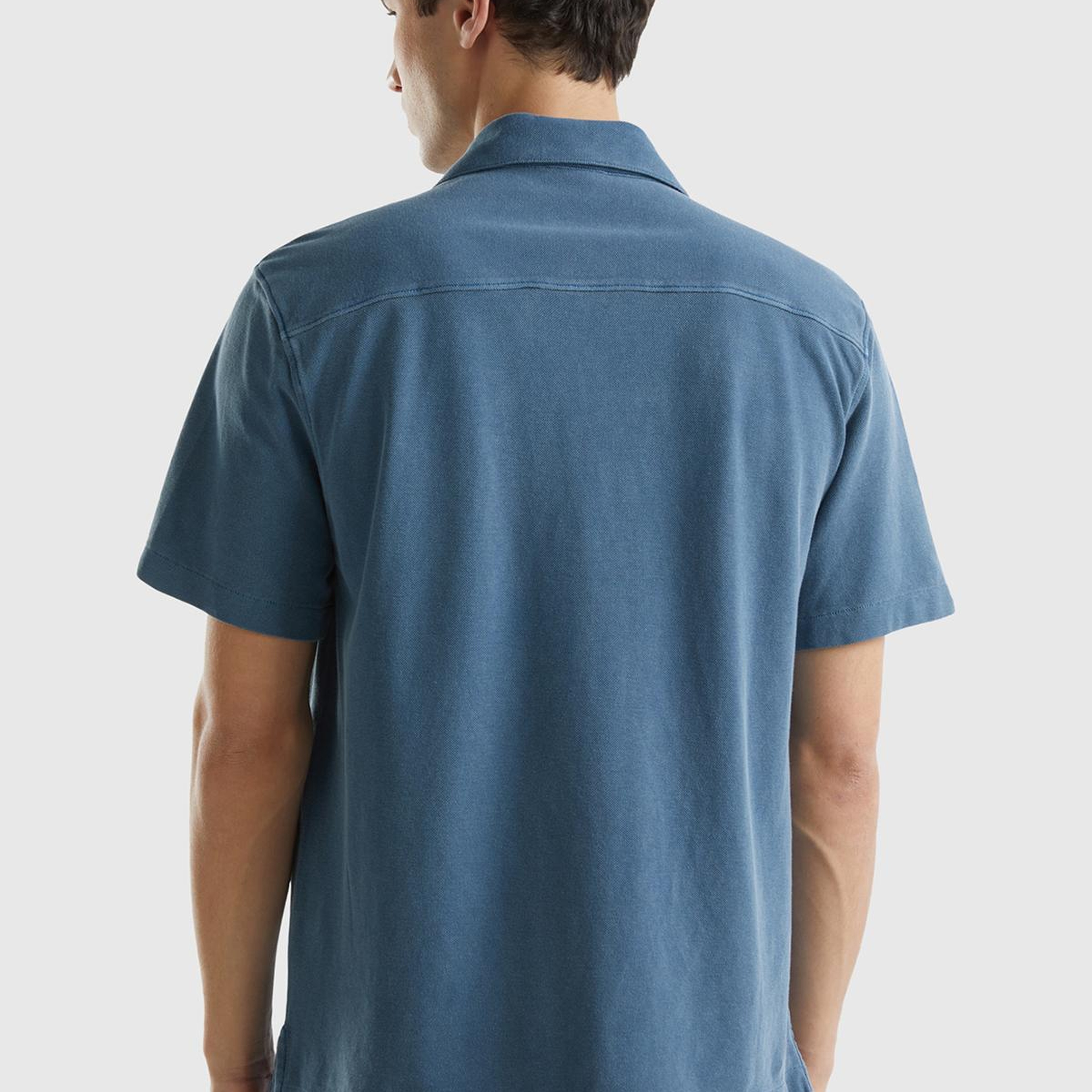 Erkek Lacivert %100 Pamuk Tek Renkli Dekoratif Dikişli Kısa Kollu Gömlek