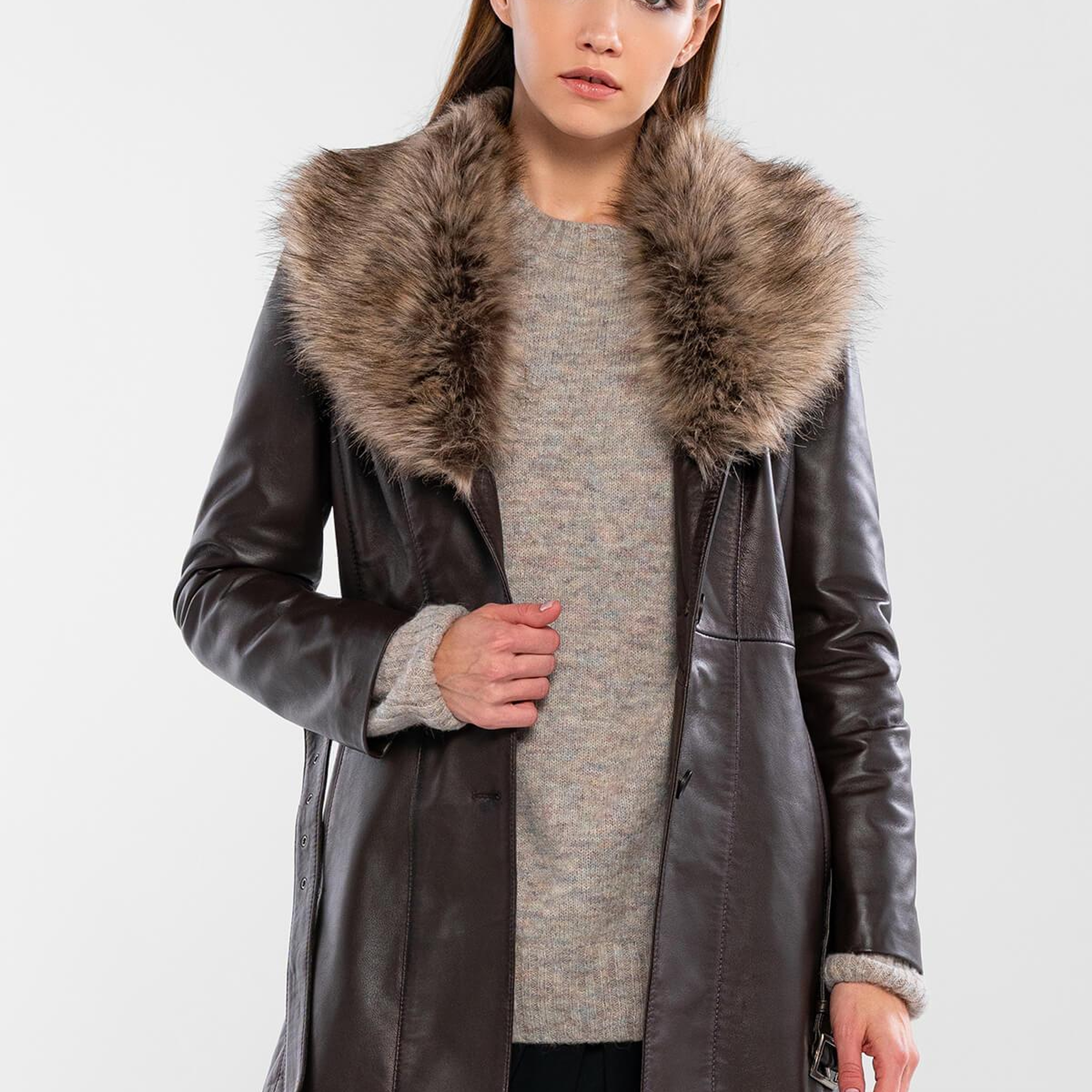 Tamer Tanca Kadın Hakiki Deri Kahverengi Deri Mont