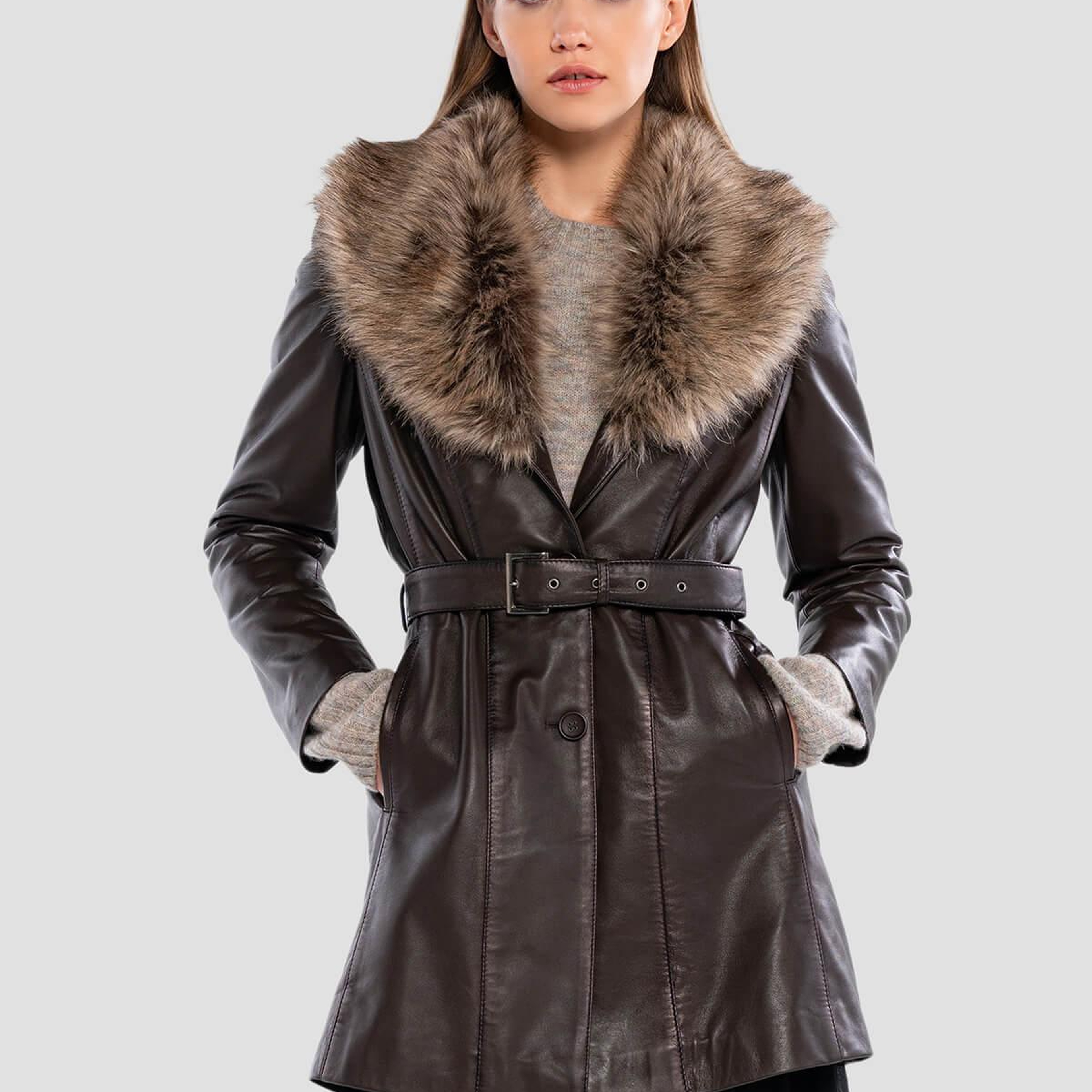 Tamer Tanca Kadın Hakiki Deri Kahverengi Deri Mont