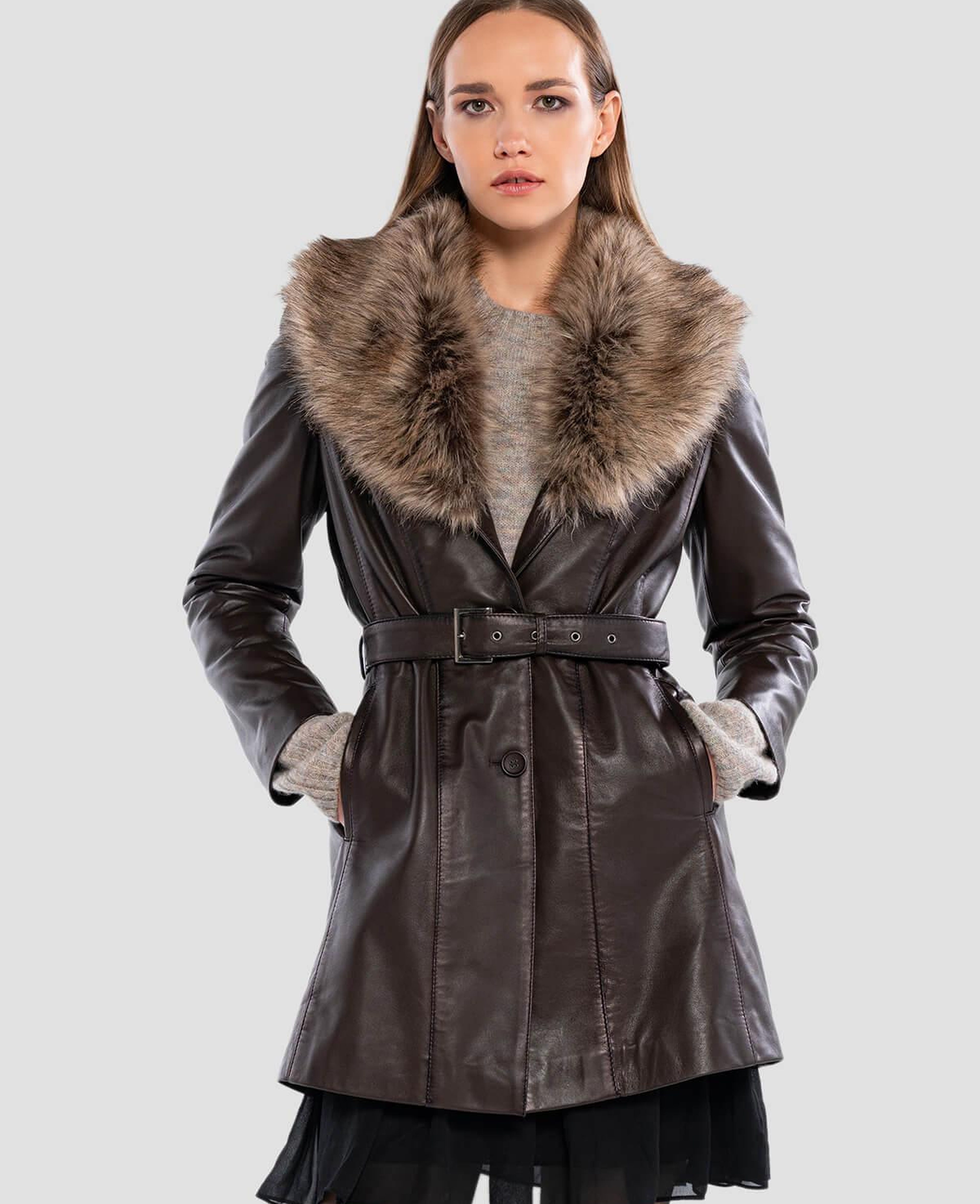 Tamer Tanca Kadın Hakiki Deri Kahverengi Deri Mont